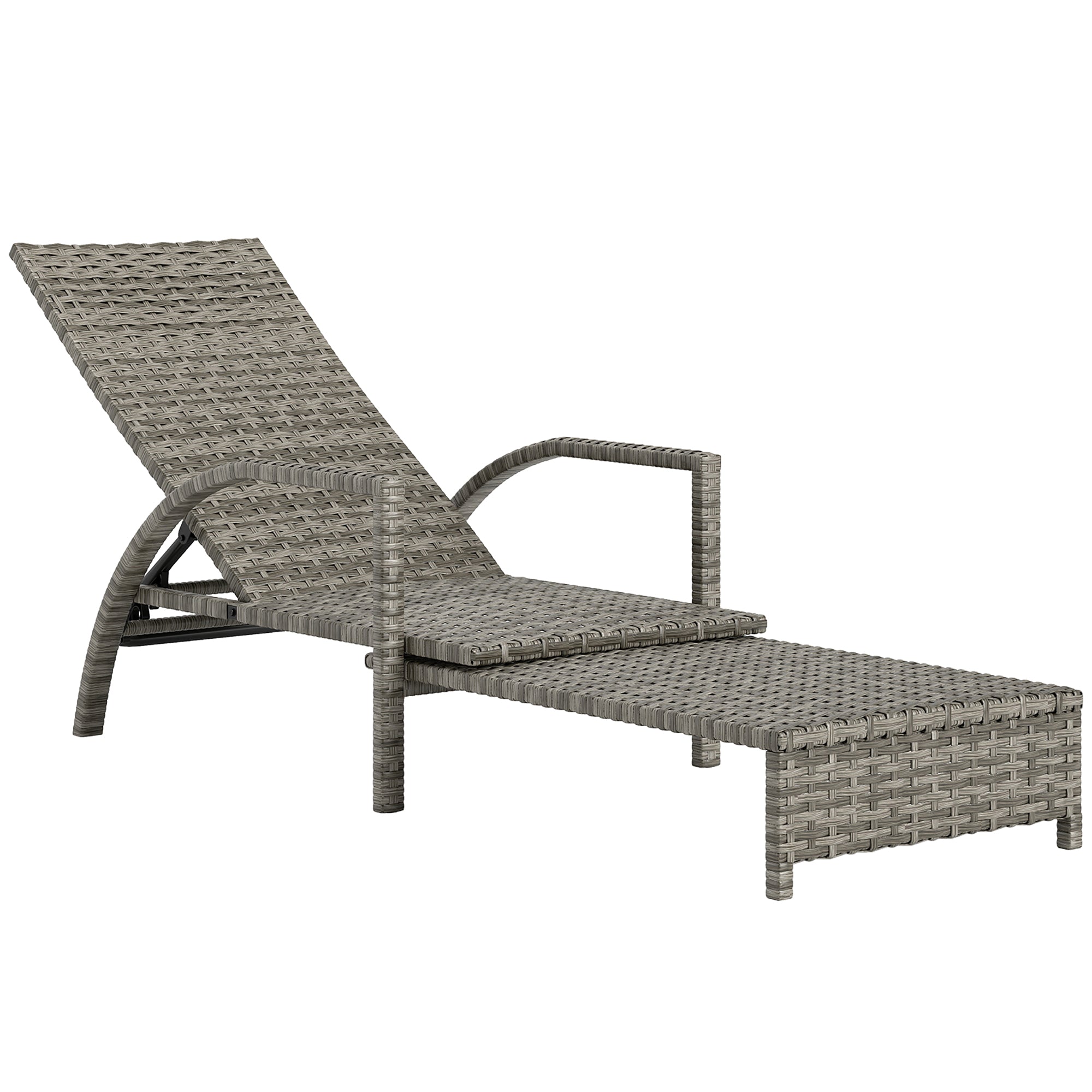 Outsunny PE Rattan Sun Lounger with Adjustable Backrest - Mixed-grey - North Peak Garden Furniture