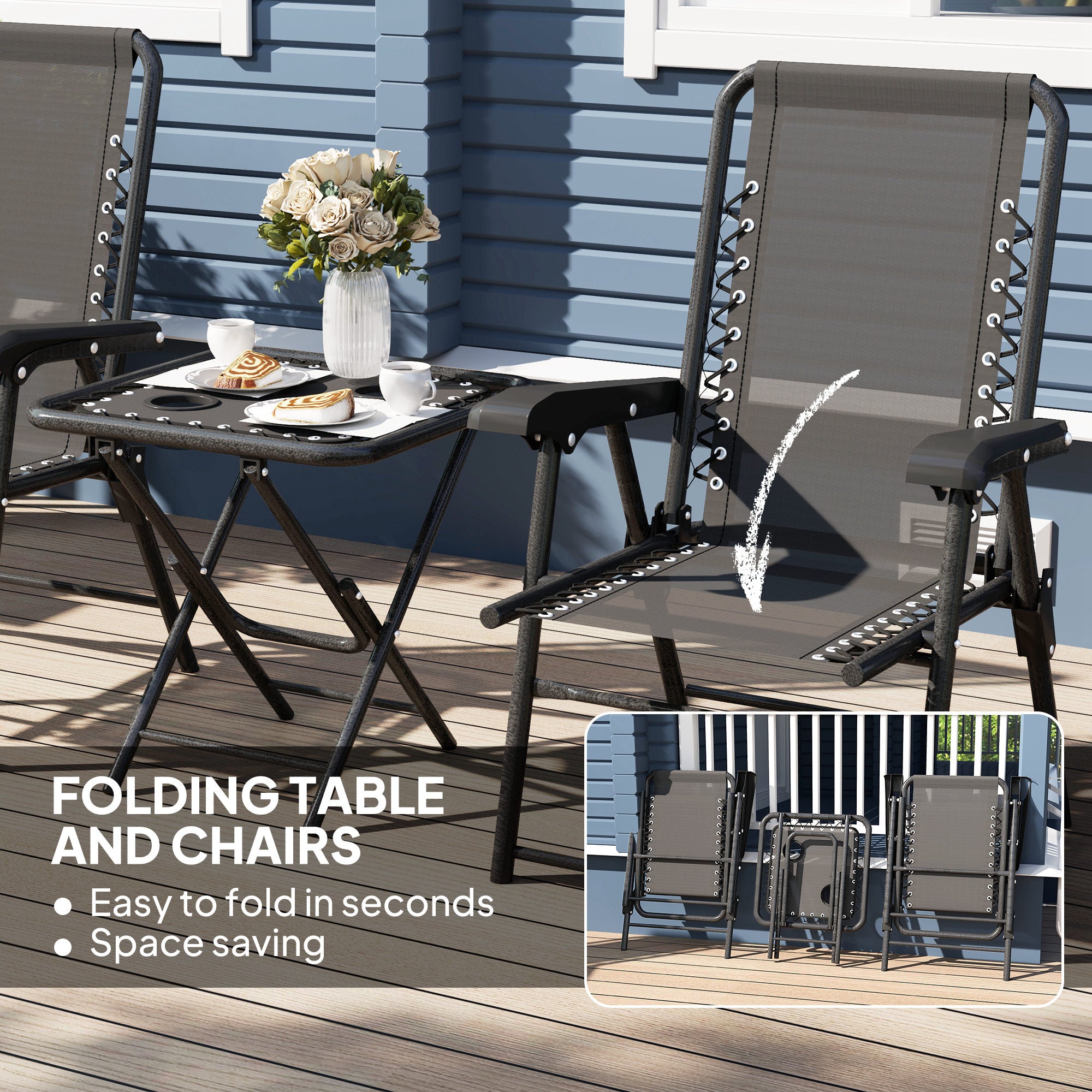Outsunny Three-Piece Garden Table and Chair Set - Black - North Peak Garden Furniture