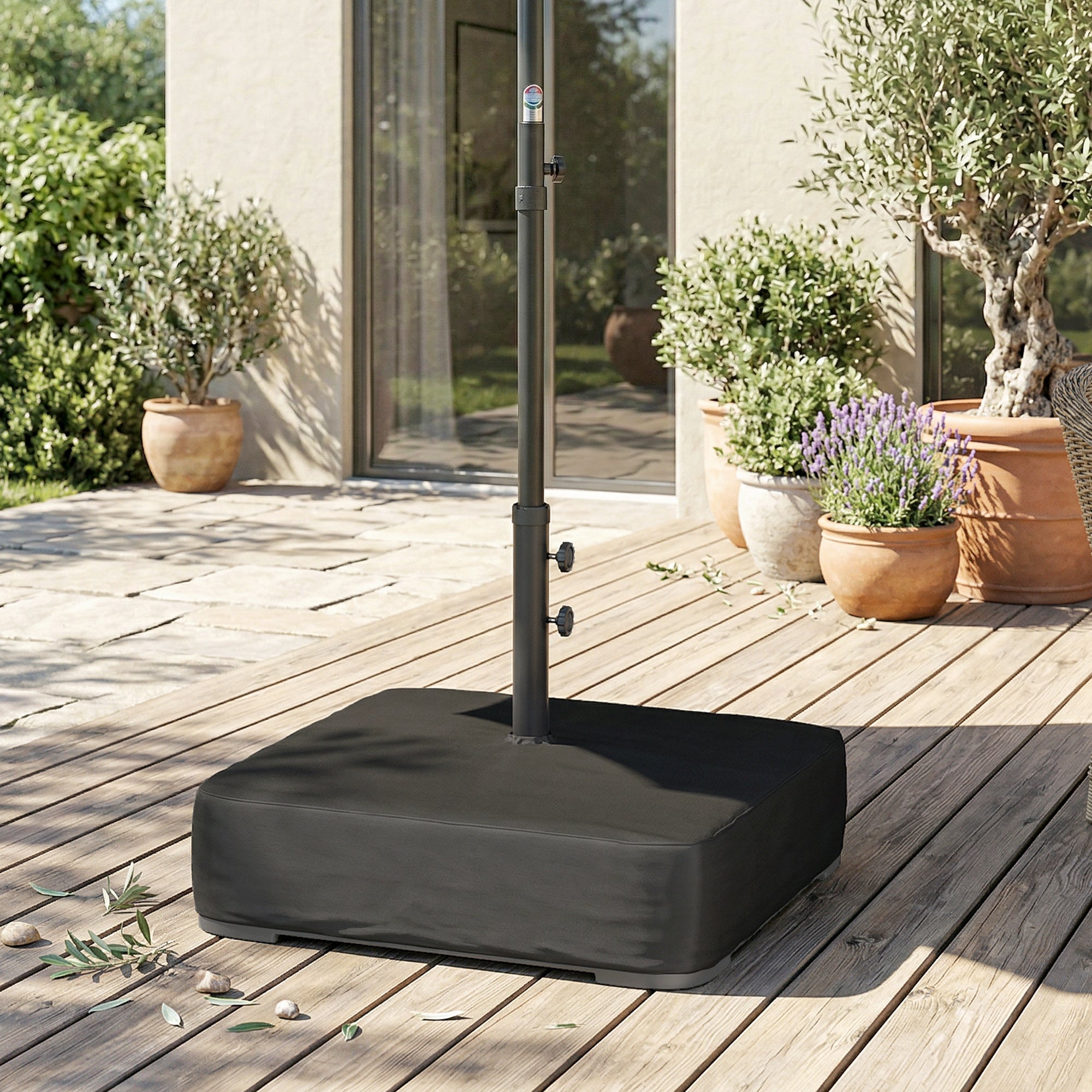 Outsunny Garden Parasol Base 80 kg Sand Filled Heavy Duty Stand for Cantilever Umbrellas and 48 mm Poles Black