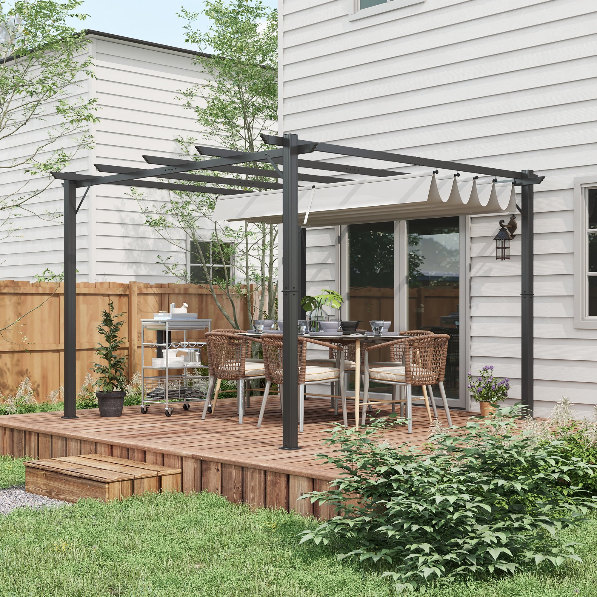 Outsunny 3 x 3(m) Aluminium Pergola Canopy Gazebo Awning Outdoor Garden Sun Shade Shelter Marquee Party BBQ, Light Grey - North Peak Garden Furniture