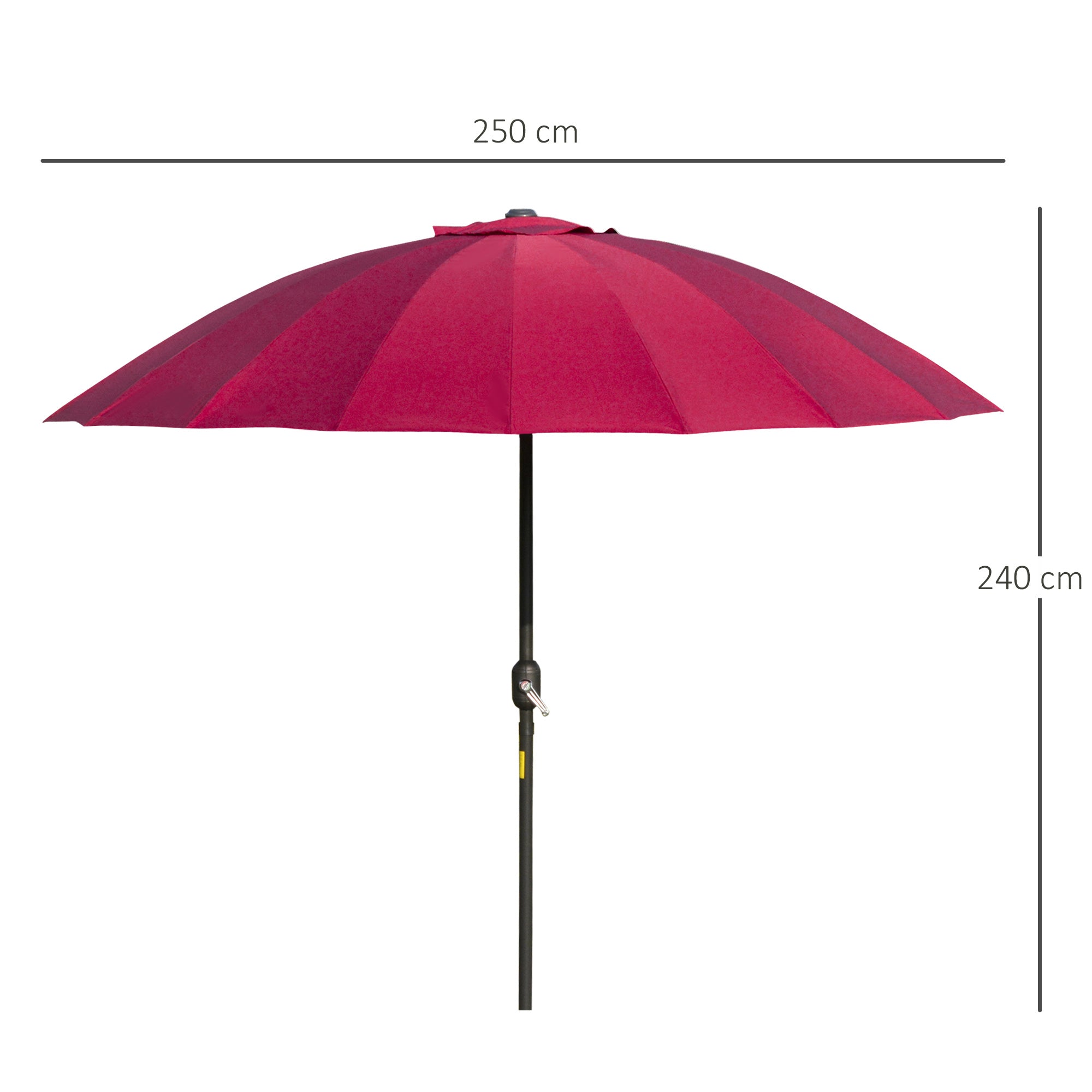 Outsunny 2.5m Shanghai Garden Parasol Umbrella with Crank & Tilt, Adjustable Outdoor Sun Shade, Red - North Peak Garden Furniture