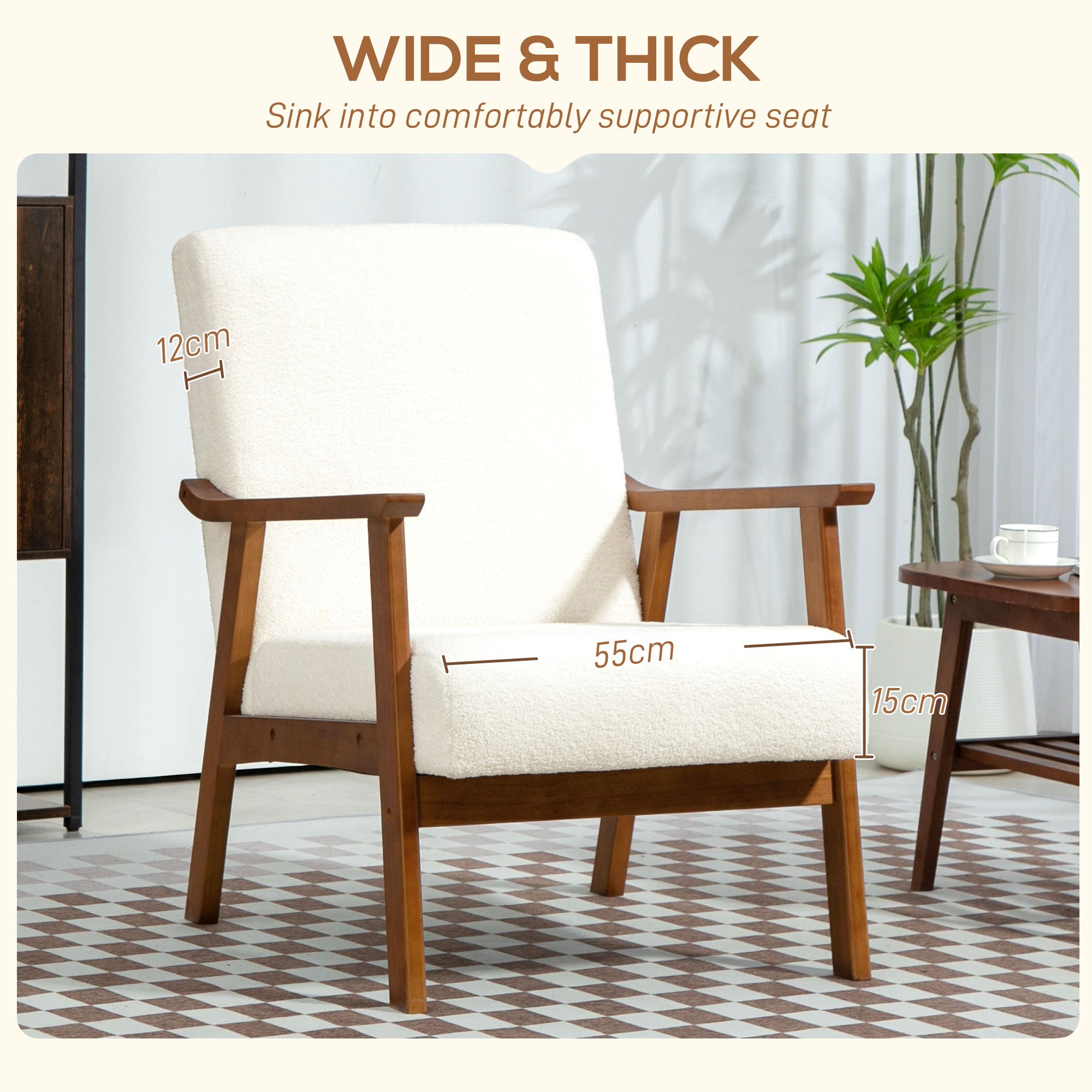 HOMCOM Boucle Seat Mid Century Accent Chair - White - North Peak Garden Furniture