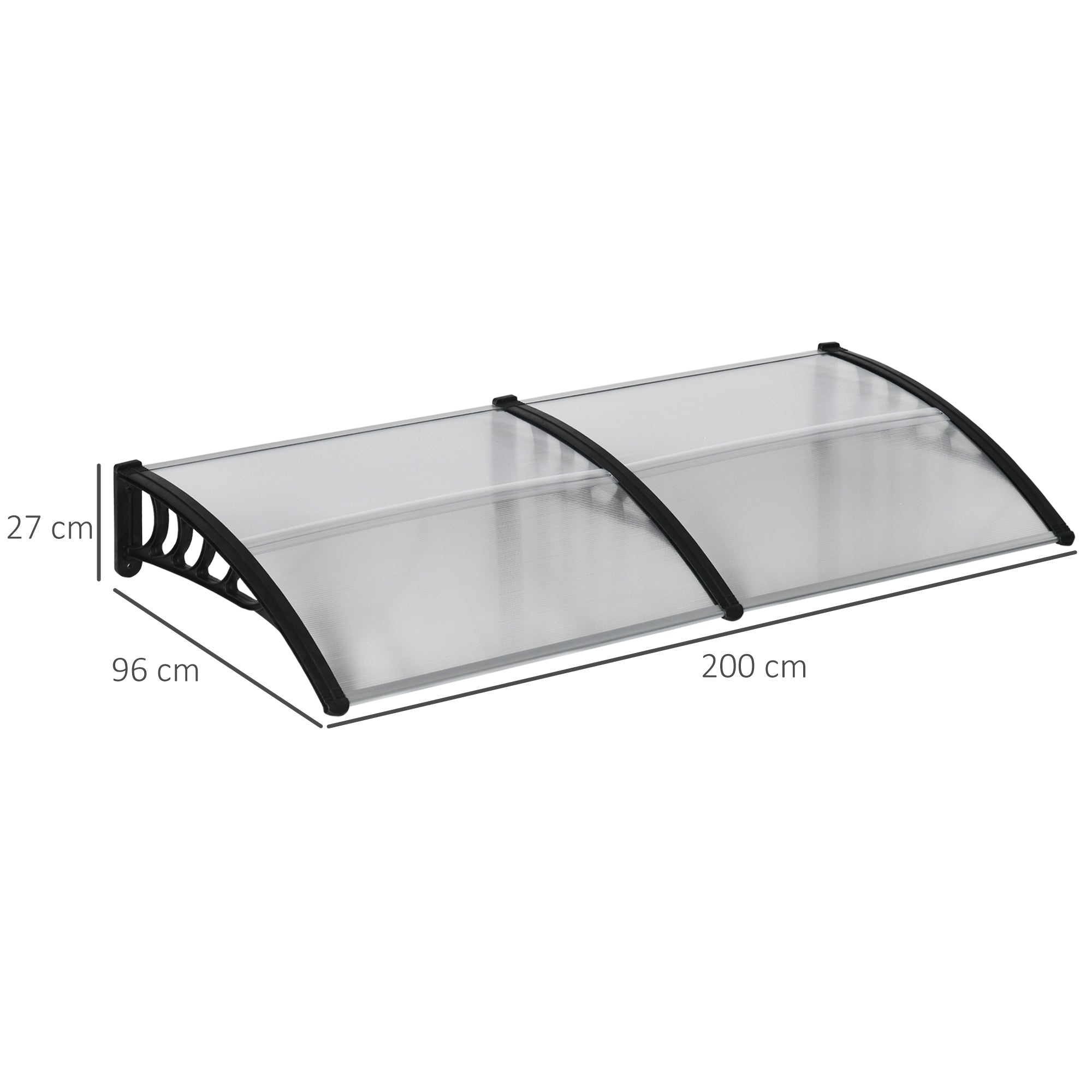 Outsunny Front Door Canopy, Outdoor Awning, 200 x 96cm Rain Shelter for Window, Porch and Front/Back Door, Clear - North Peak Garden Furniture