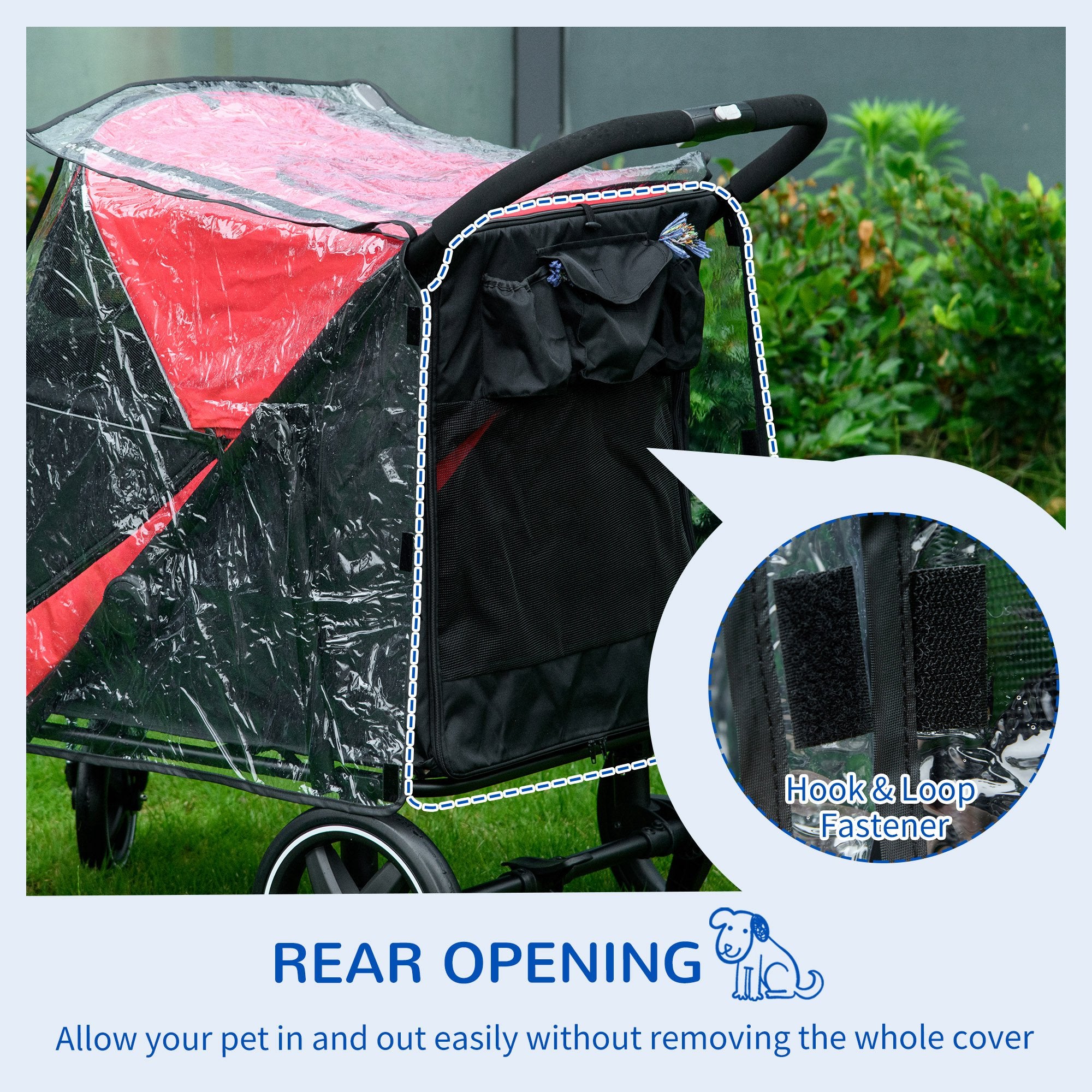 PawHut Rain Cover for Dog Pram, Stroller Buggy with Rear Entry