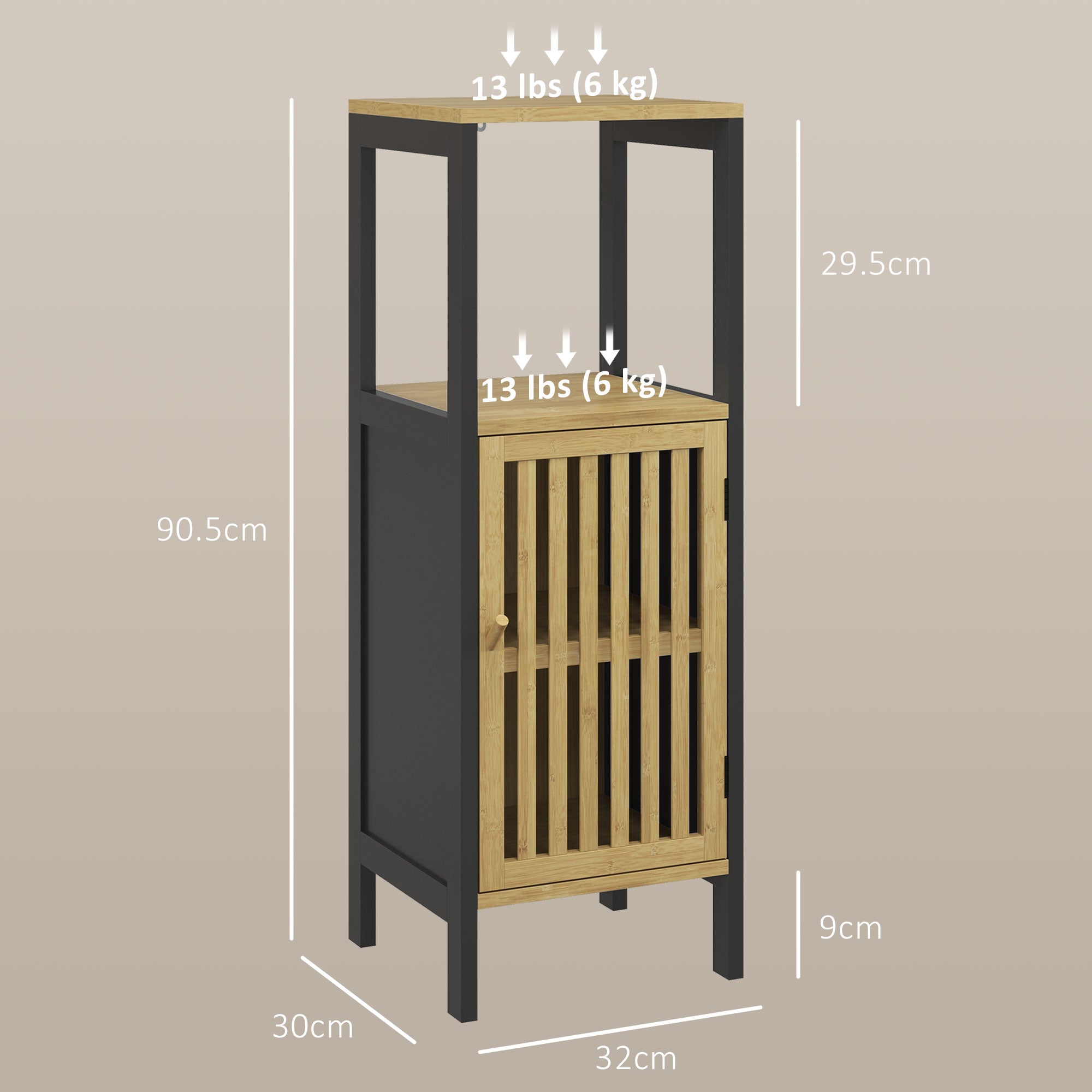 HOMCOM Bamboo-Blend Retro Cut-Out Bathroom Storage Unit, with Cupboard - North Peak Garden Furniture