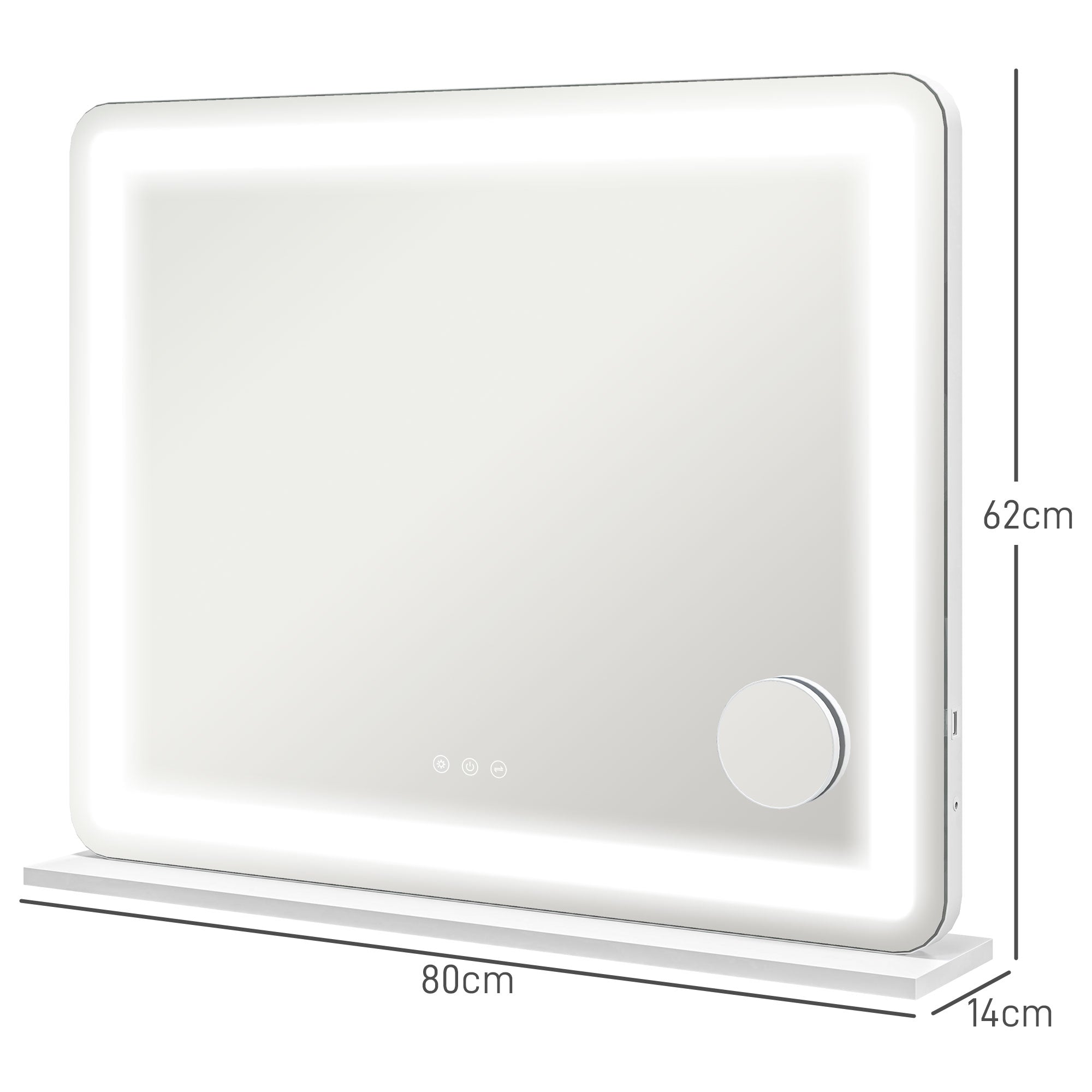 HOMCOM Vanity Mirror with Lights, Large Lighted Makeup Mirror with 3 Colour Lighting Modes, 10X Magnifying, USB Charging Port, Touch Screen, Tabletop or Wall Mounted Design for Bedroom, White - North Peak Garden Furniture
