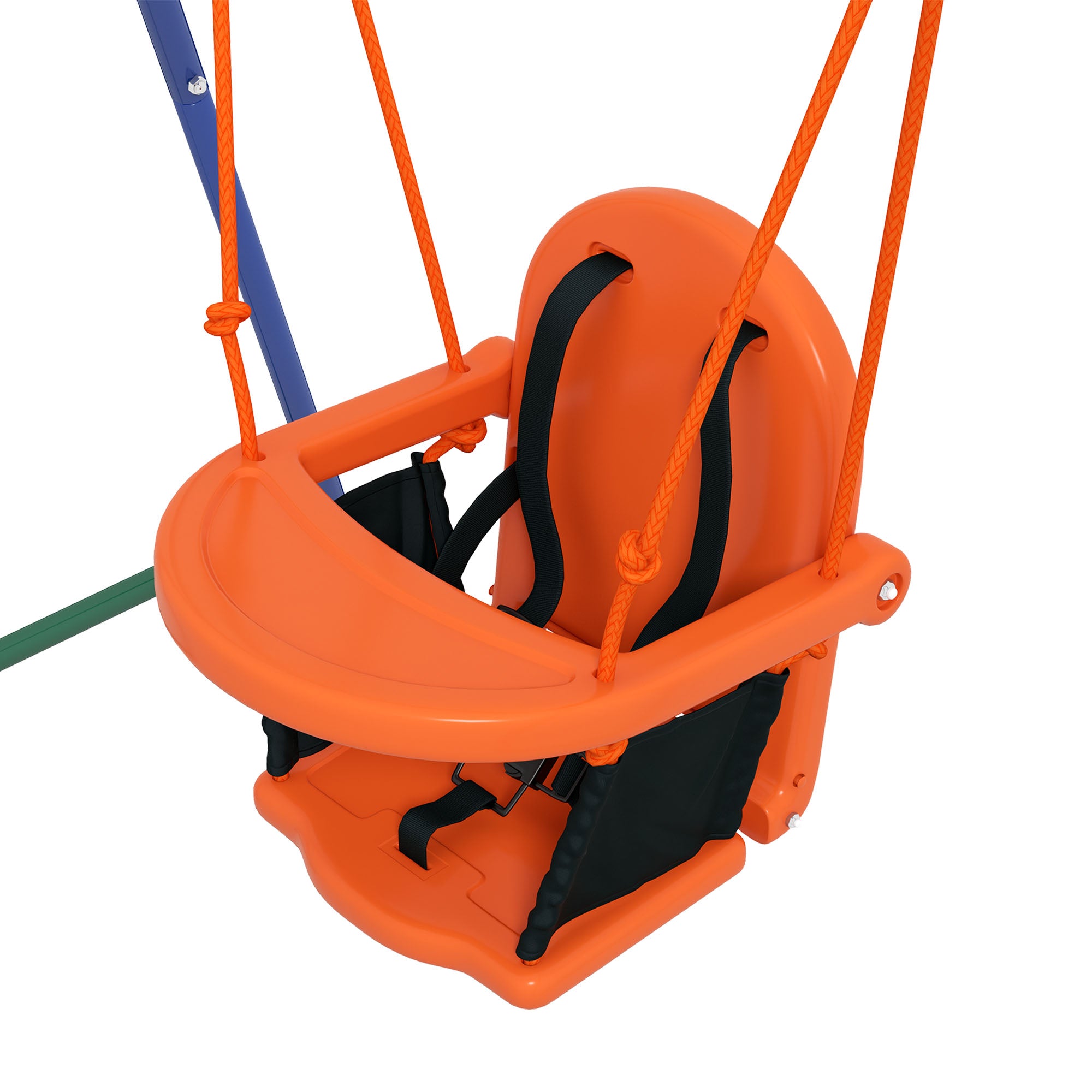 Outsunny Two-In-One Toddler Garden Swing, with Comfortable Seat, Safety Belt - Orange and Blue - North Peak Garden Furniture
