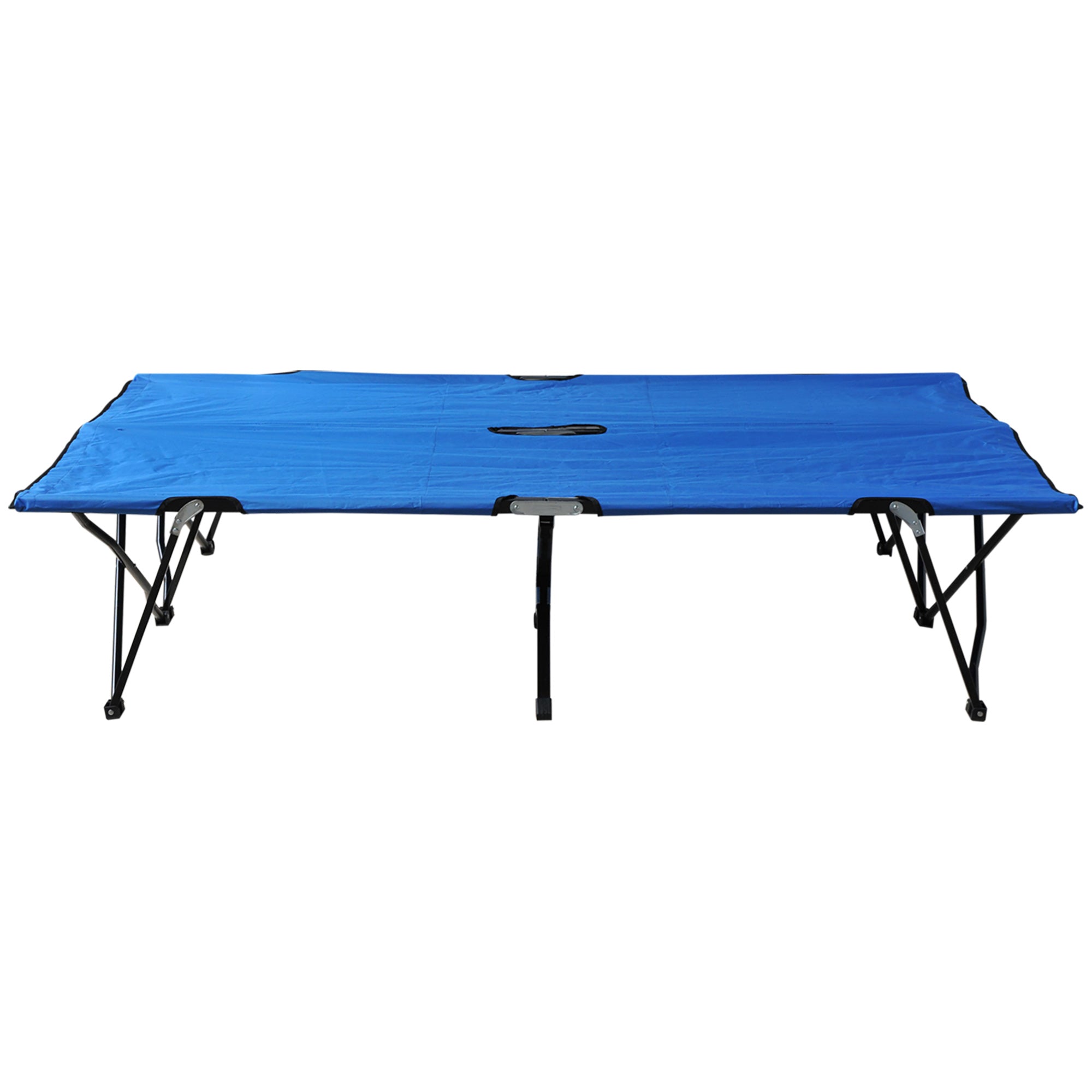 Outsunny Double Camping Bed Camping Cot Foldable Sunbed Outdoor Patio Sleeping Bed Super Light with Carry Bag (Blue) - North Peak Garden Furniture