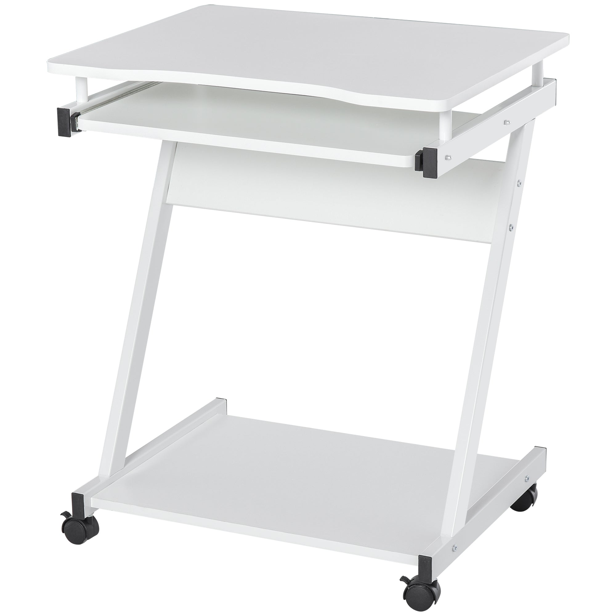 HOMCOM Movable Computer Desk with 4 Moving Wheels Sliding Keyboard Tray Home Office Workstation White