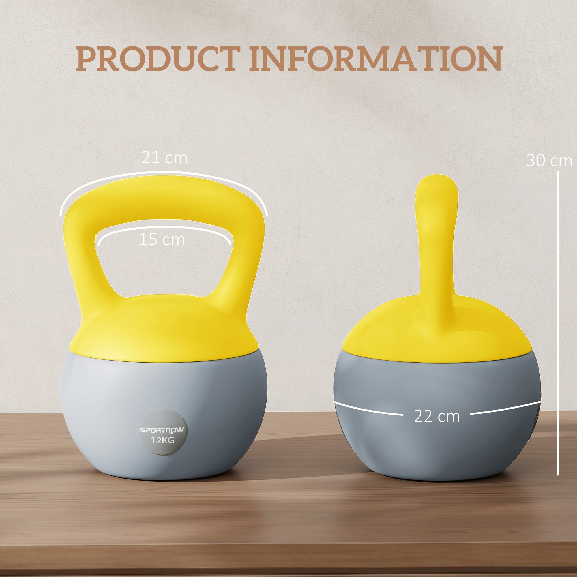SPORTNOW 12KG Soft Kettlebell, Kettlebell with Non-Slip Handle for Home Gym, Weight Lifting, Strength Training, Yellow/Grey - North Peak Garden Furniture