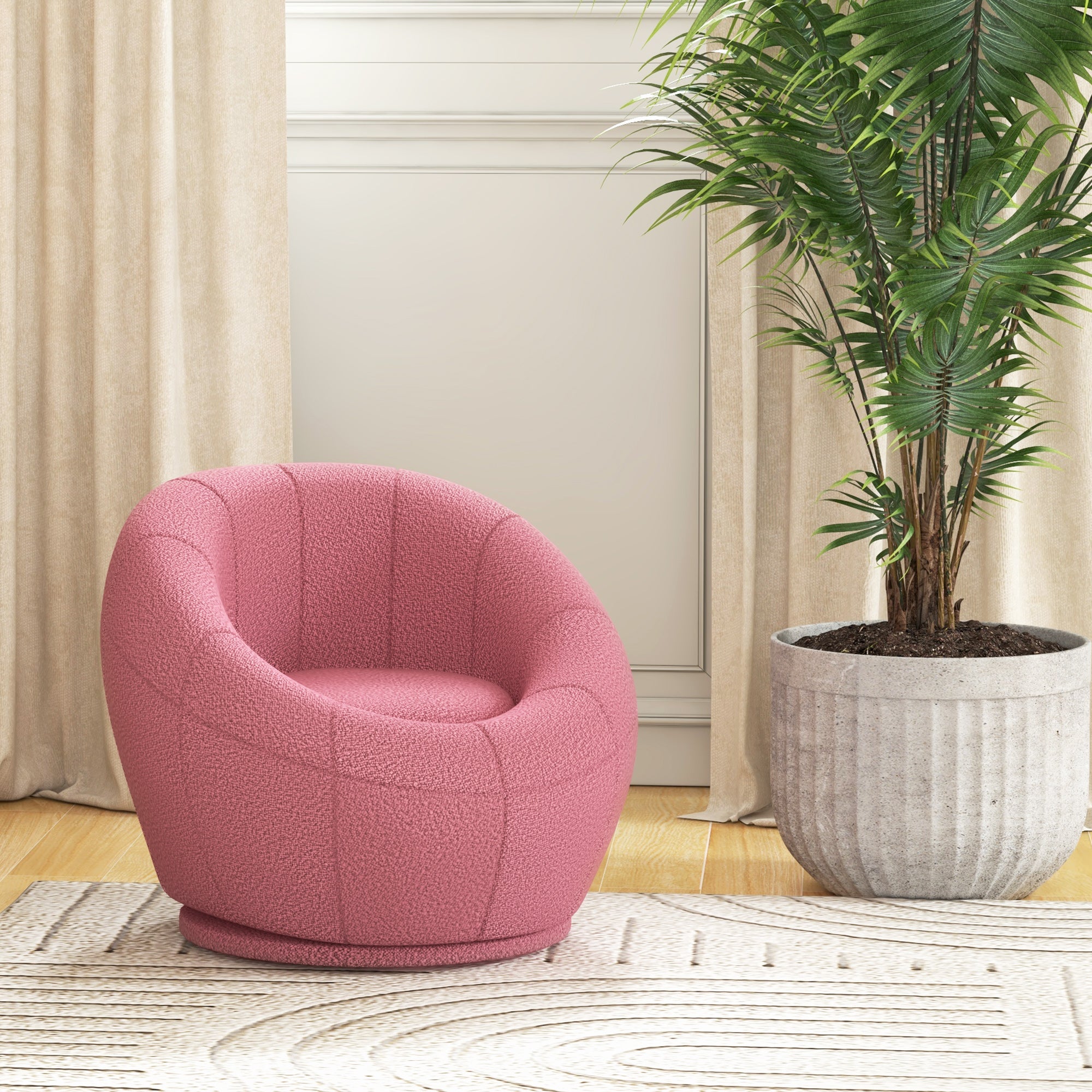 HOMCOM Modern Accent Chair, Swivel Upholstered Armchair for Living Room, Bedroom, Home Office, Pink