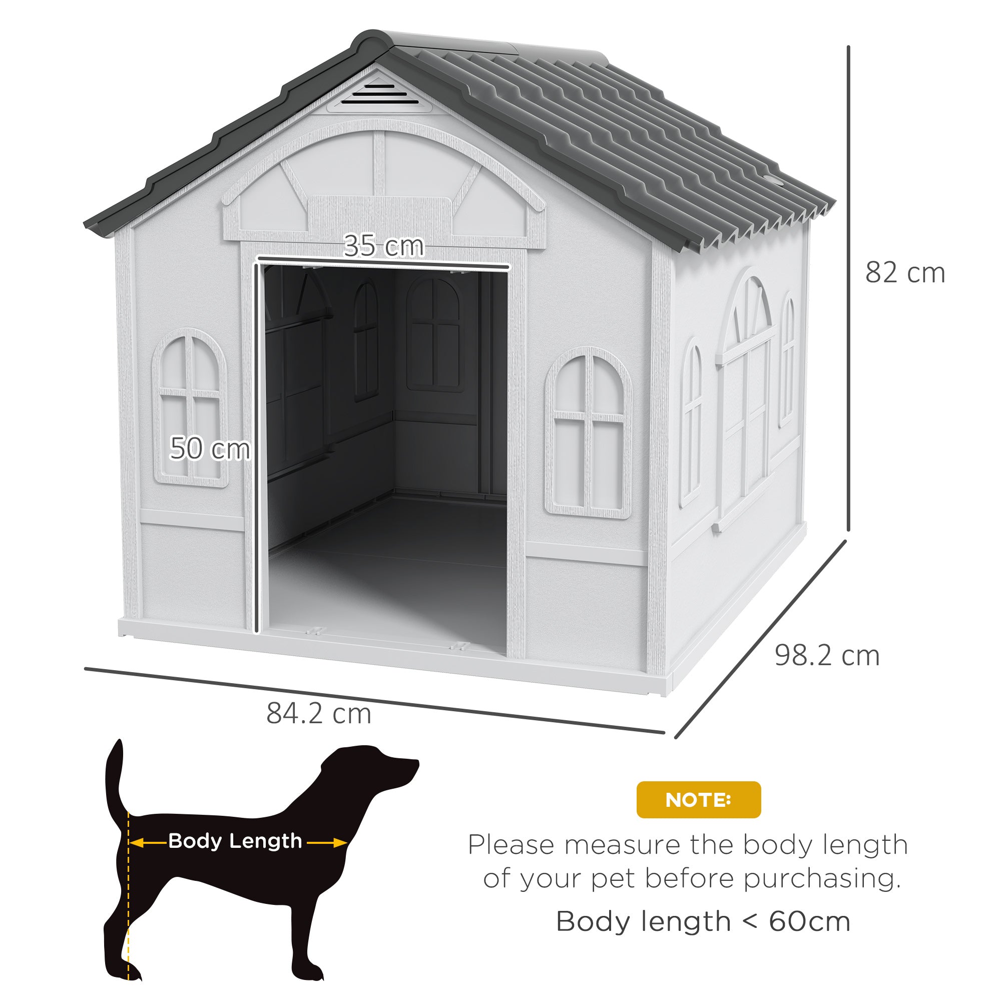 PawHut Plastic Weather-Resistant Dog House, for Indoors and Outdoors, Large Dogs - Grey - North Peak Garden Furniture