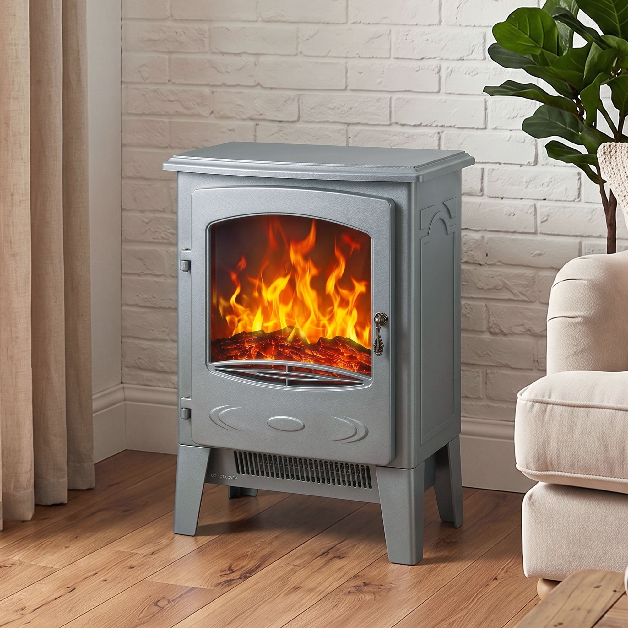 HOMCOM Electric Fireplace, Freestanding Electric Fire with Realistic Flame Effect, Log Burner, 1000W/ 2000W, Grey