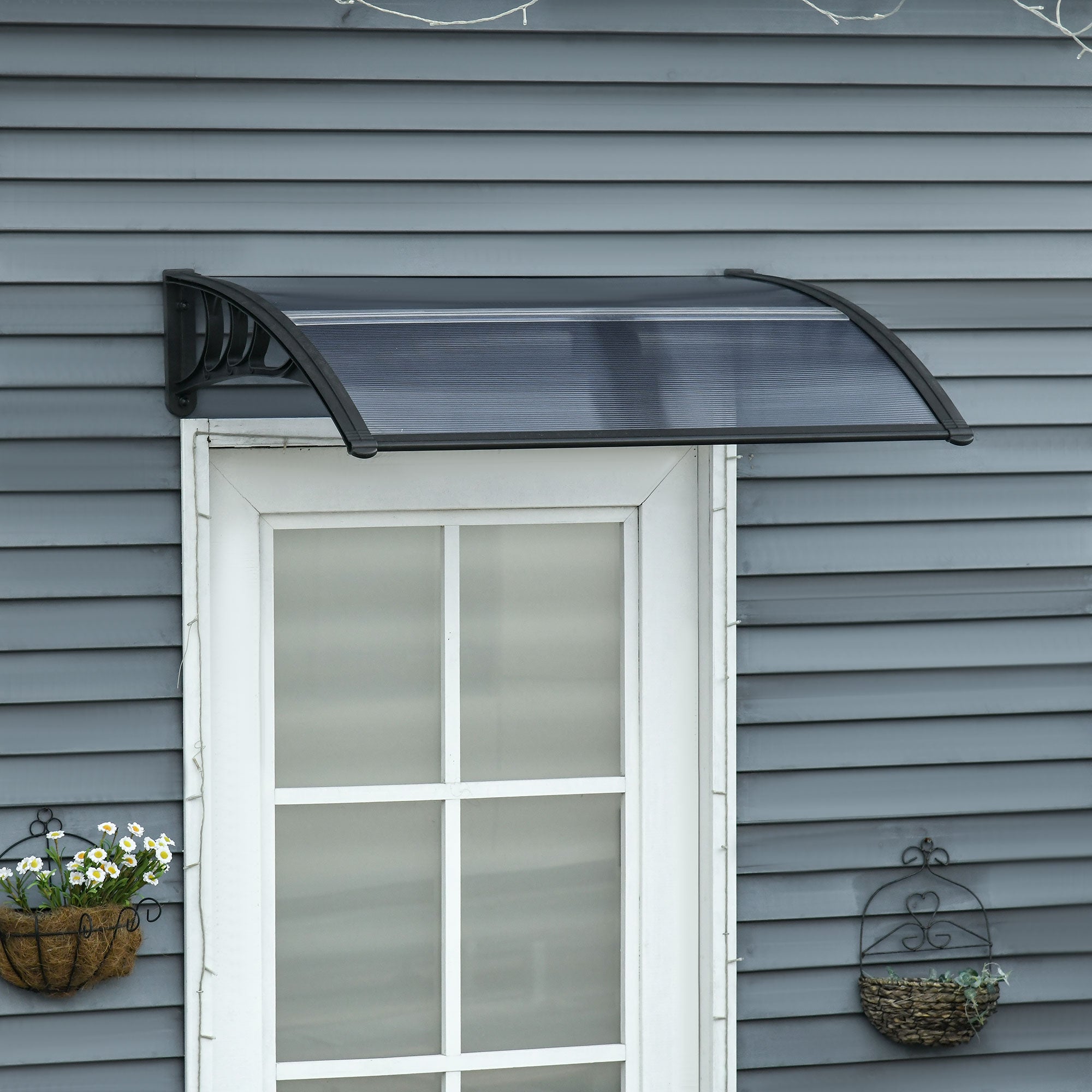 Outsunny Door Canopy Awning Outdoor Window Rain Shelter Cover for Front/Back Door Porch Black 100 x 75cm - North Peak Garden Furniture