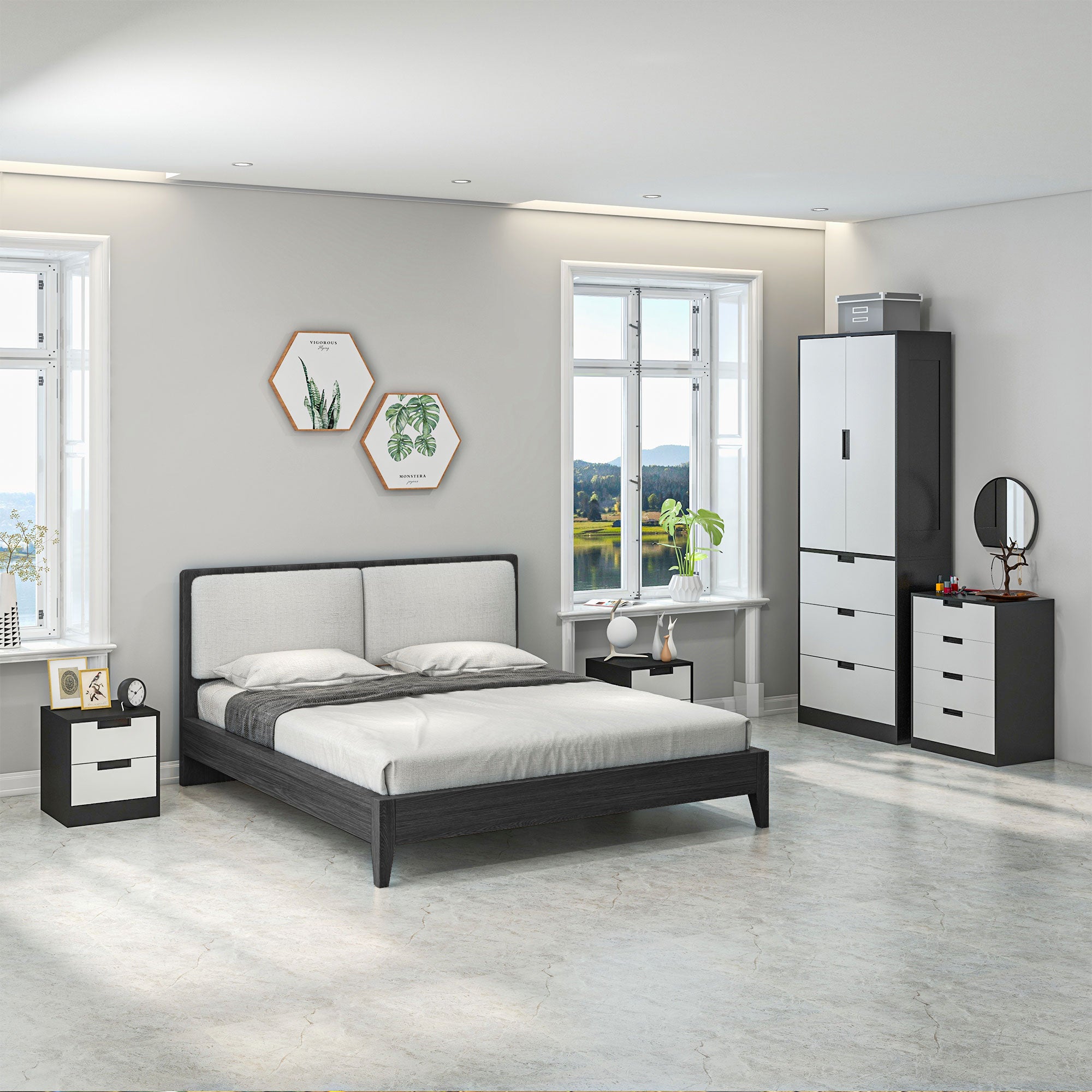 HOMCOM Drawer Chest, 4-Drawer Storage Cabinet Organiser for Bedroom, Living Room, 60cmx40cmx80cm, White and Black - North Peak Garden Furniture