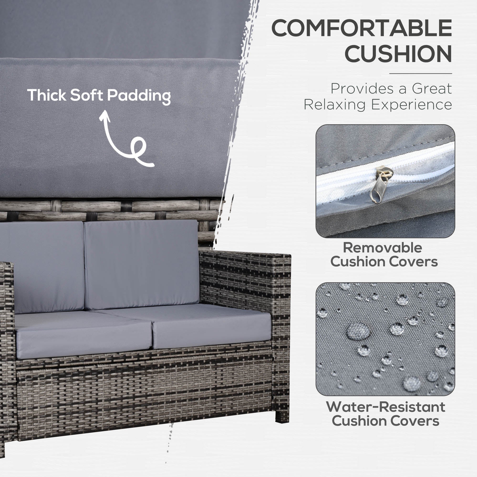 Outsunny 2 Seater Garden Furniture, Rattan Sofa with Soft Padded Cushion and Armrests, Wicker Garden Loveseat for Patio, Mixed Grey - North Peak Garden Furniture