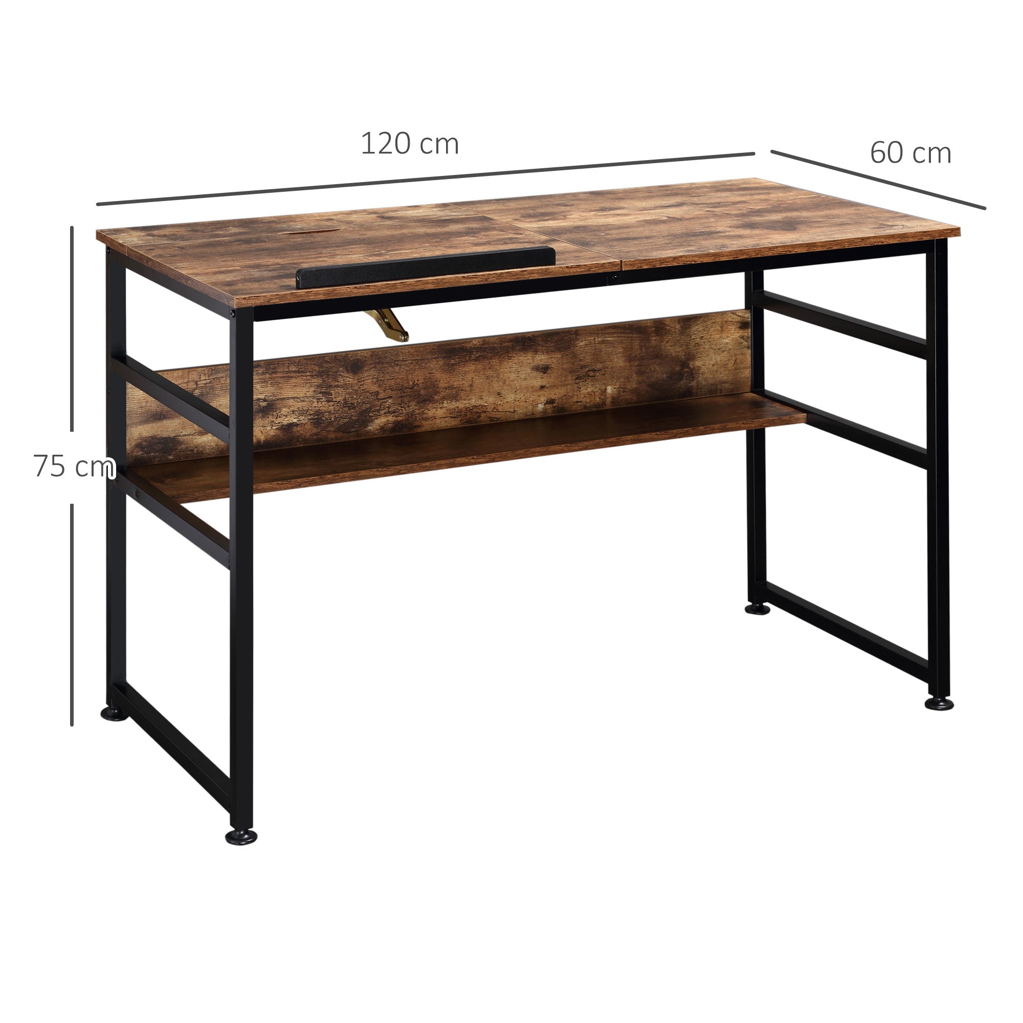 HOMCOM Adjustable Drafting Table Art Desk Drawing Table, Craft Desk Workstation for Painting, Multifunctional Writing Desk w/ 15-Level Tiltable Tabletop and Storage Shelf, Home Office, Rustic Brown - North Peak Garden Furniture