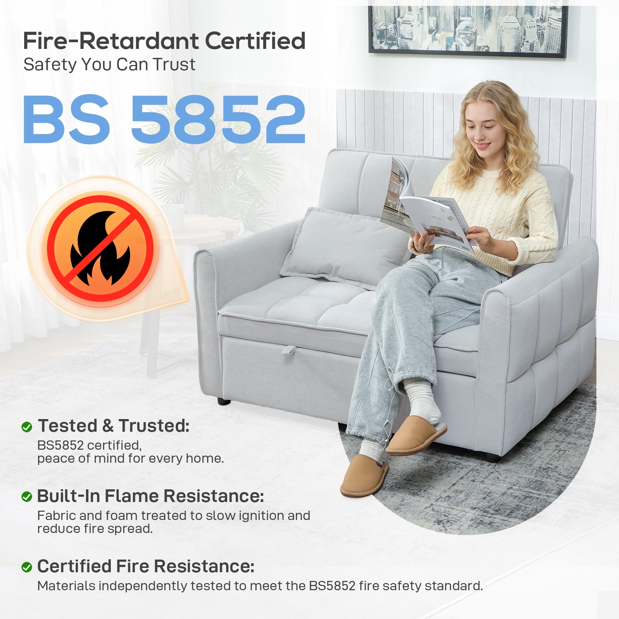 HOMCOM 2 Seater Sofa Bed, 3-in-1 Convertible Sleeper Sofa with Click-clack Adjustable Backrest and 2 Pillows, Light Grey