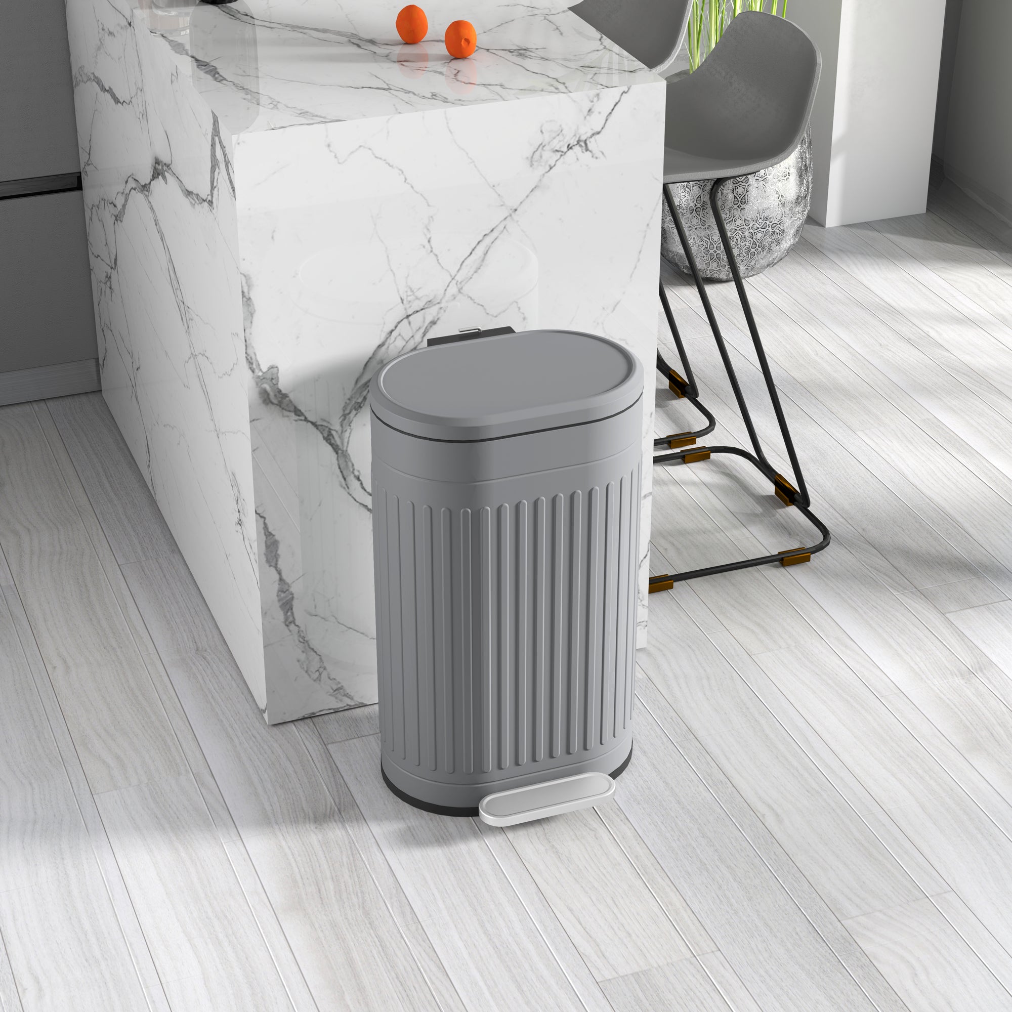HOMCOM 30 Litre Pedal Bin, Fingerprint Proof Kitchen Bin with Soft-close Lid, Metal Rubbish Bin with Foot Pedal and Removable Inner Bucket, Grey - North Peak Garden Furniture