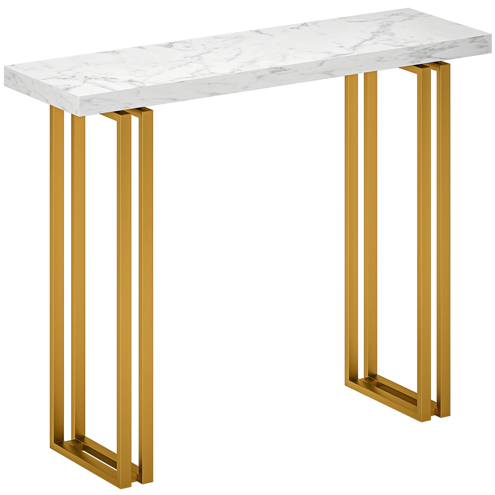 HOMCOM 100 cm Console Table with Faux Marble Top, Narrow Entryway Table with Anti-tipping Device, White