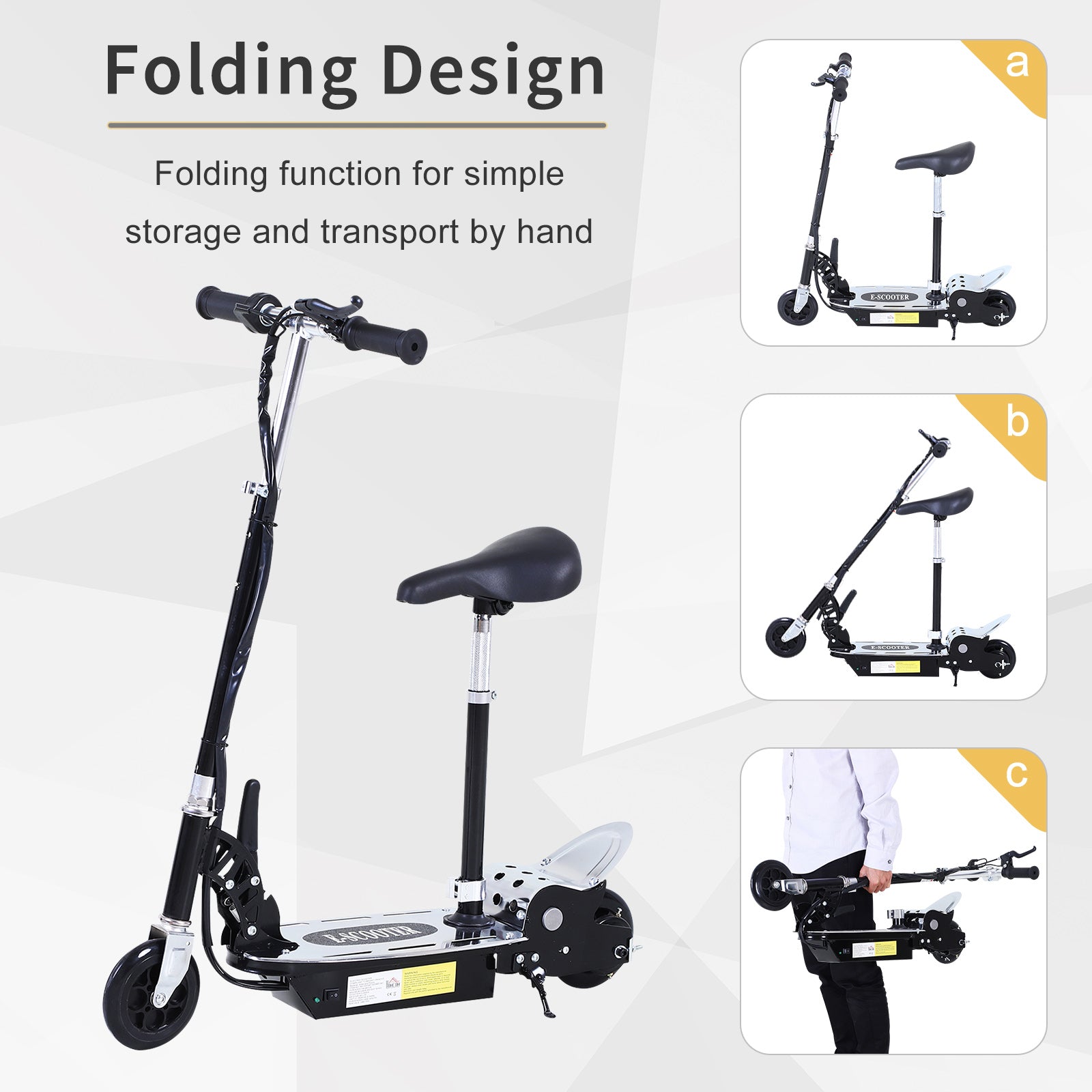 HOMCOM 120W Foldable Powered Scooters with 24V Rechargeable Battery, Adjustable Ride on Toy (Black) - North Peak Garden Furniture