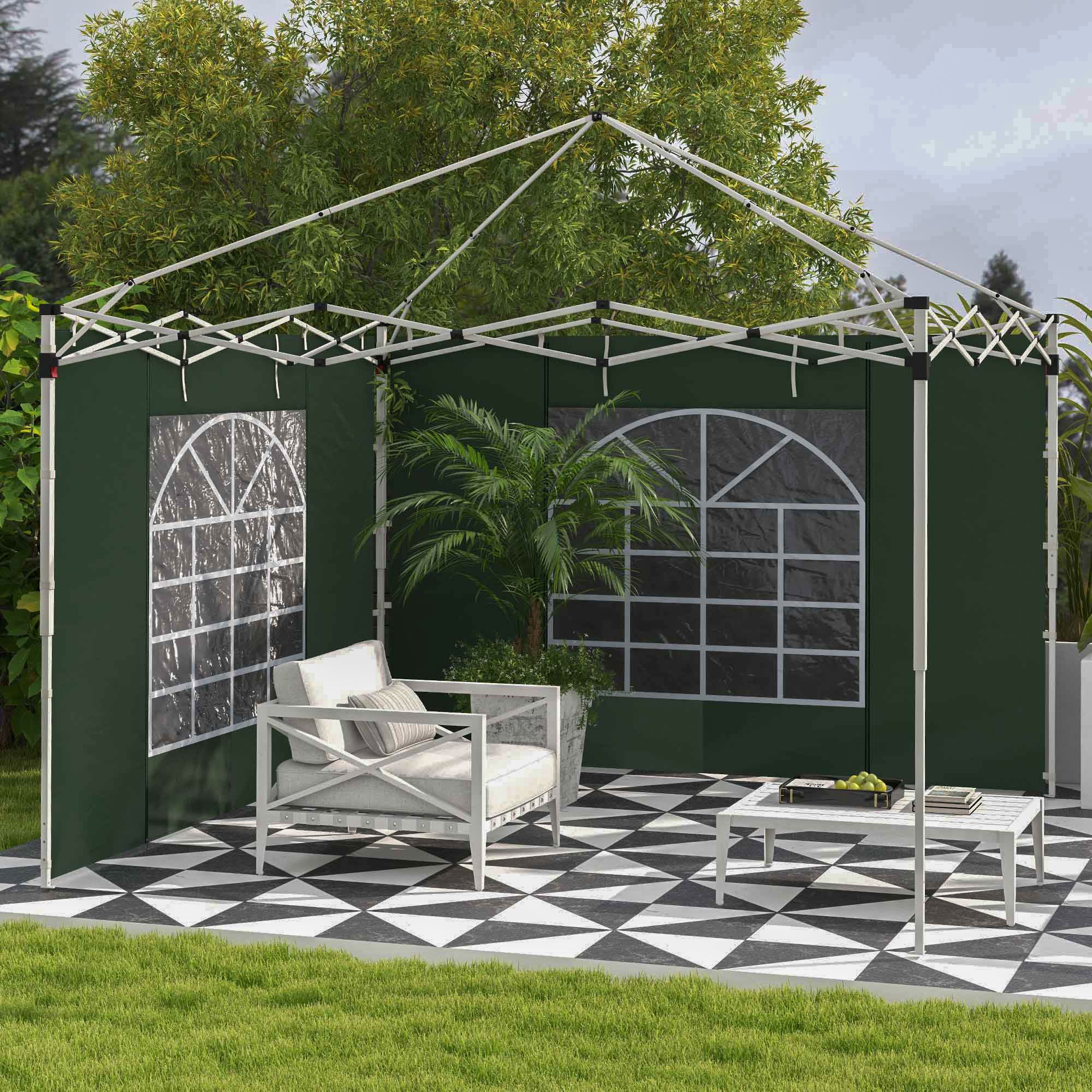 Outsunny Gazebo Side Panels, 2 Pack Sides Replacement, for 3x3(m) or 3x6m Pop Up Gazebo, with Windows and Doors, Green - North Peak Garden Furniture
