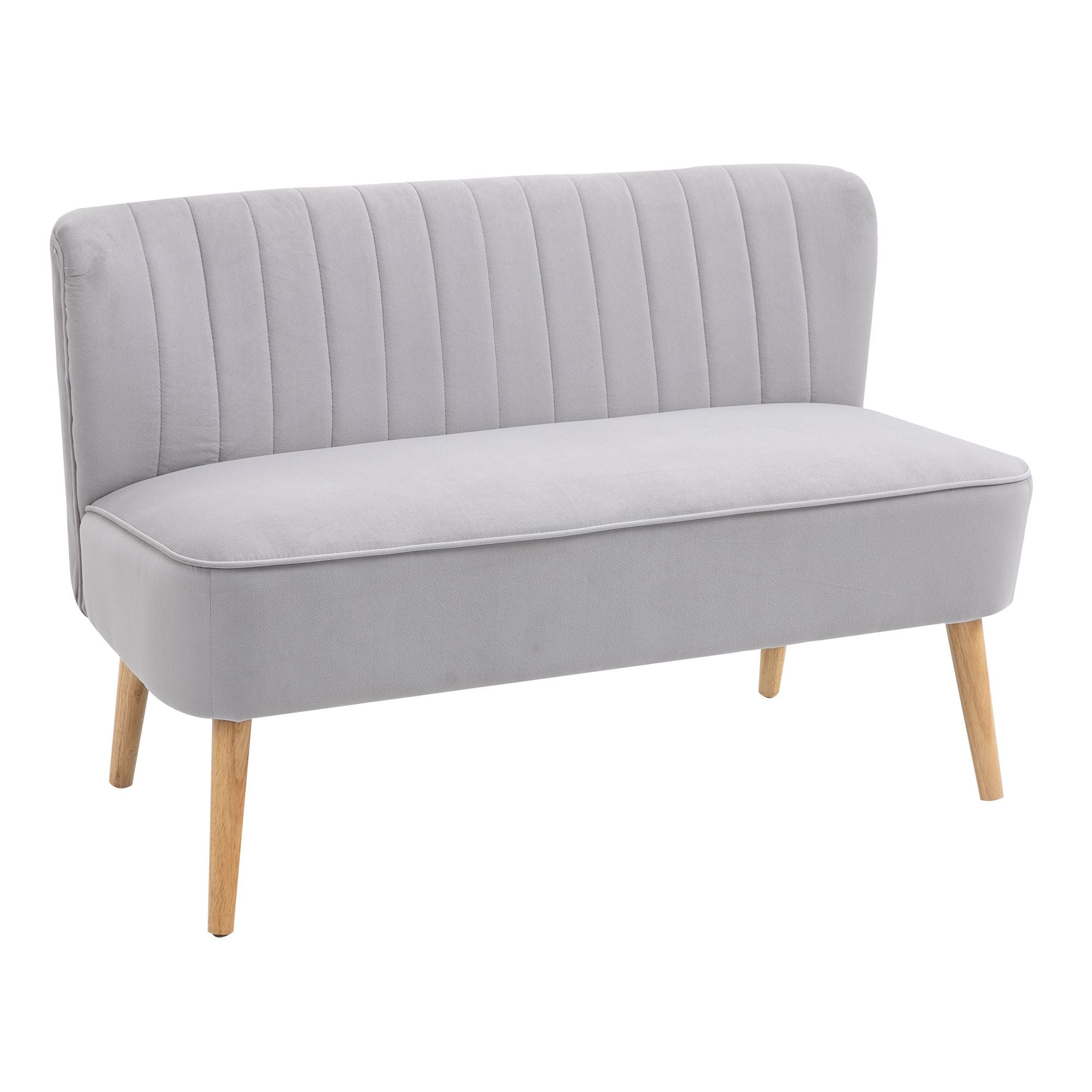 HOMCOM Modern Velvet Double Seat Sofa w/ Wood Frame Foam Padding High Back Soft Comfortable Compact Couch Grey - North Peak Garden Furniture