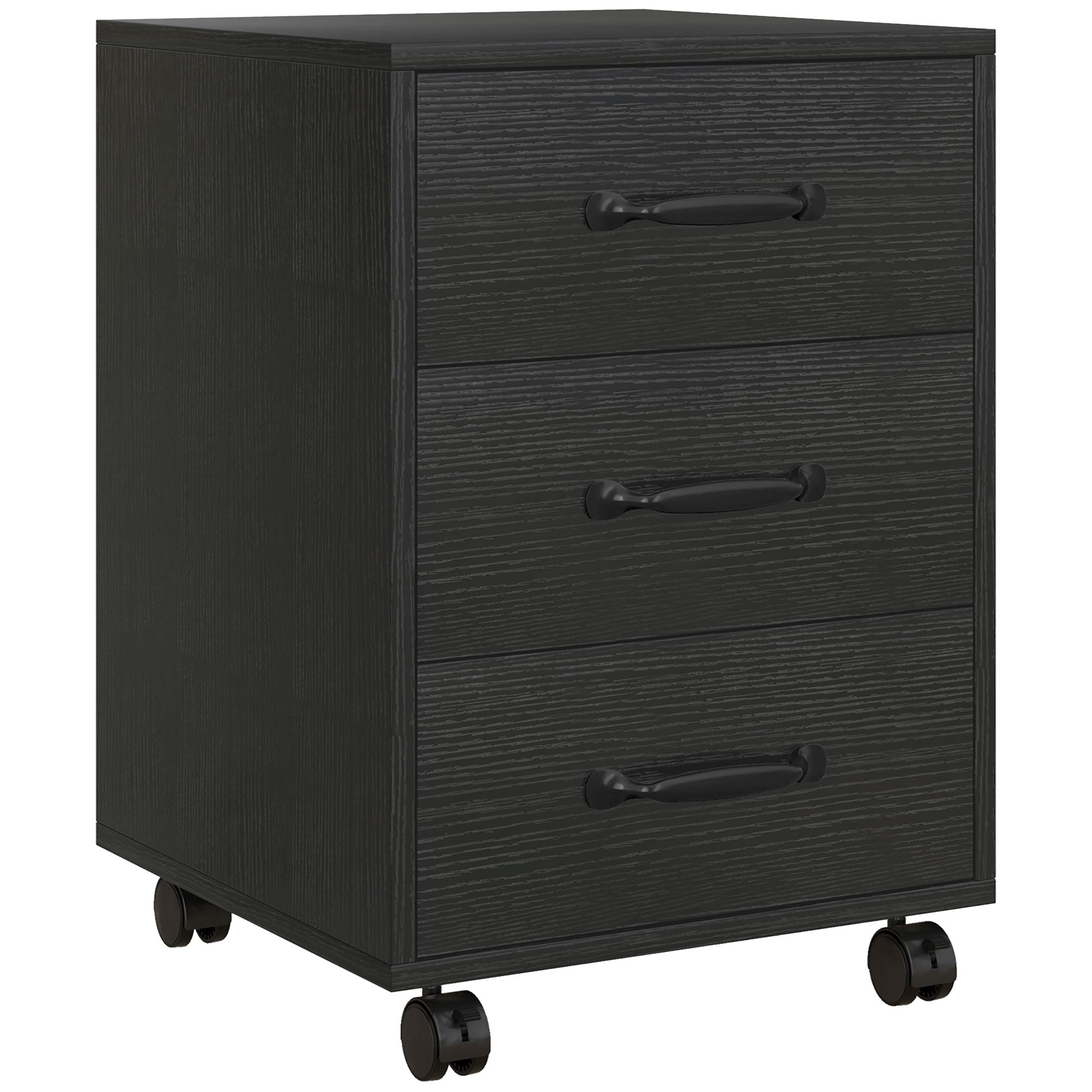 HOMCOM 3 Drawer File Cabinet, Mobile Filing Cabinet on Wheels for Home Office, Study, Black