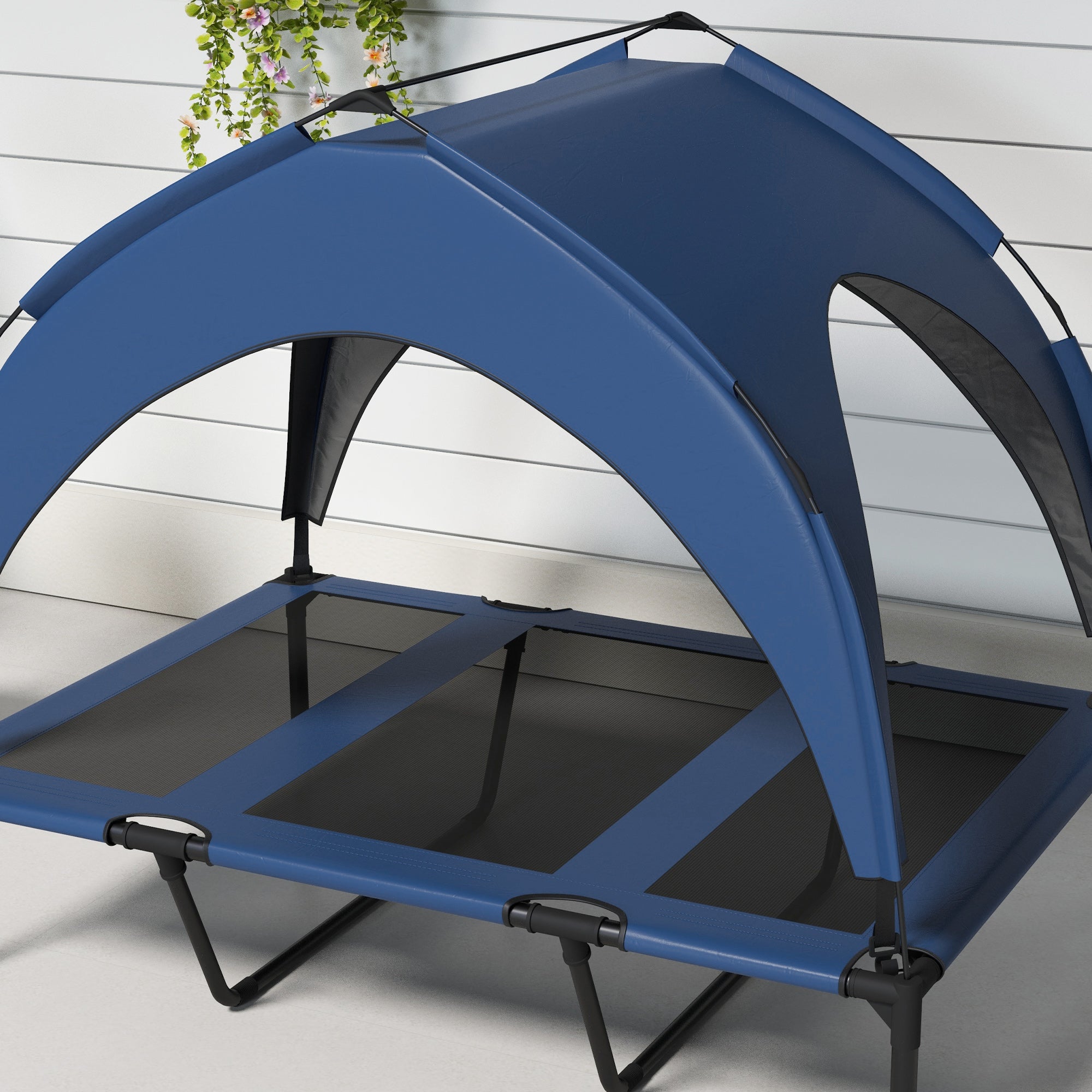 PawHut Cooling Raised Pet Bed w/ Washable Breathable Mesh, for Large Dogs, 106 x 76 x 94cm - Dark Blue - North Peak Garden Furniture