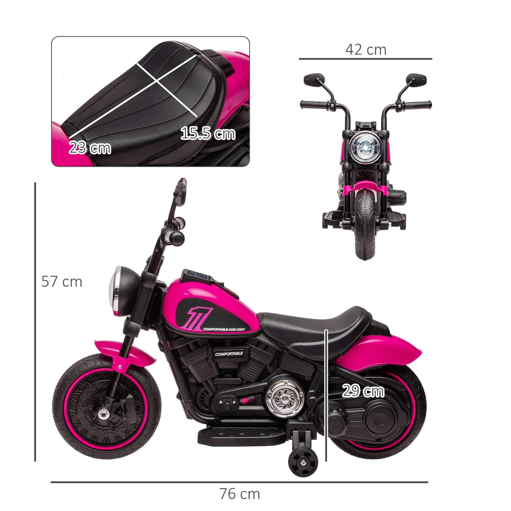 HOMCOM 6v Electric Motorbike with Training Wheels, One-Button Start - Pink - North Peak Garden Furniture