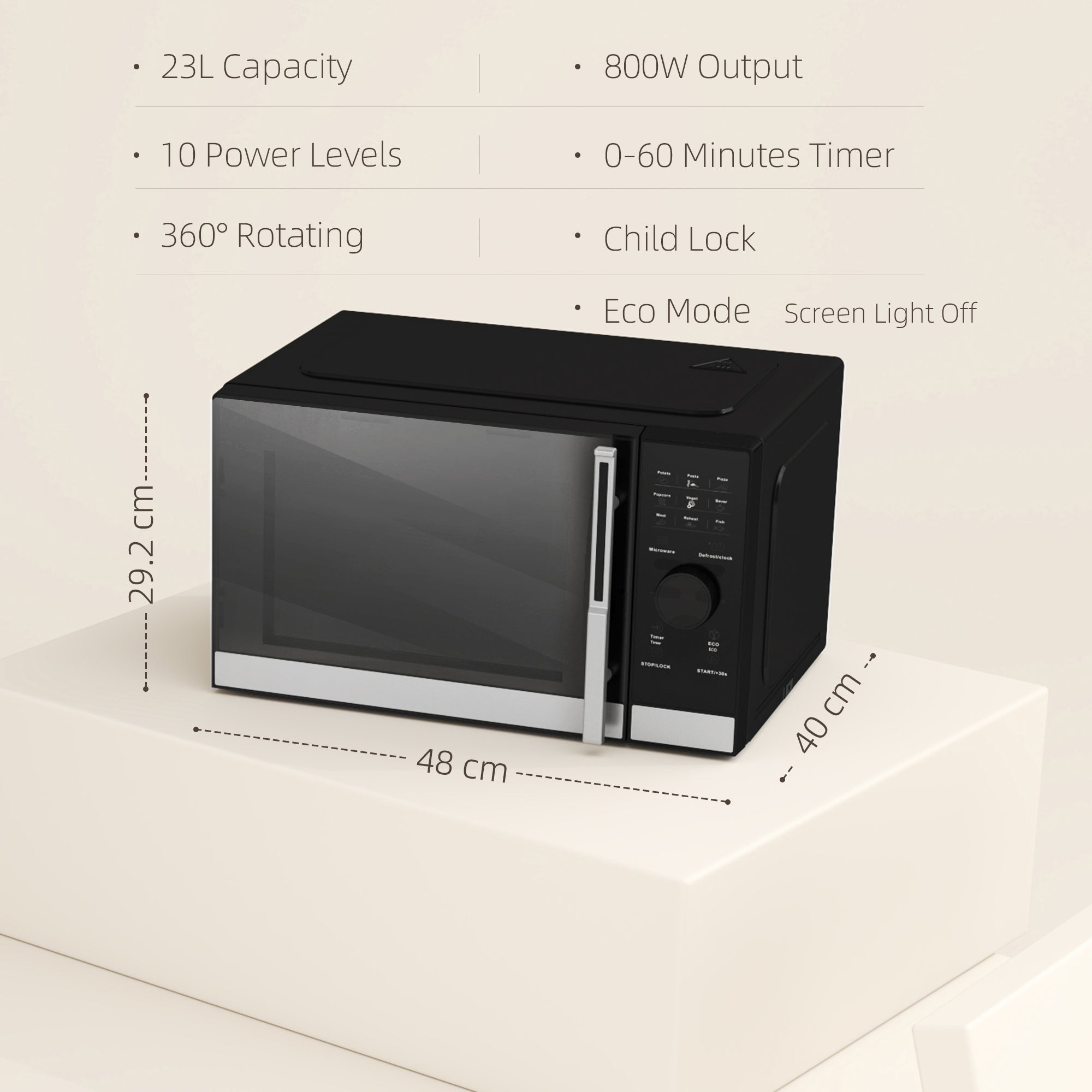 HOMCOM 23L 800W Microwave Oven, Digital Solo Microwave with 10 Power Levels, Automatic Defrost, 8 Auto Cook Menus, 60 Minutes Timer, Eco Mode, Clock, Easy Clean, Small Black Microwave - North Peak Garden Furniture