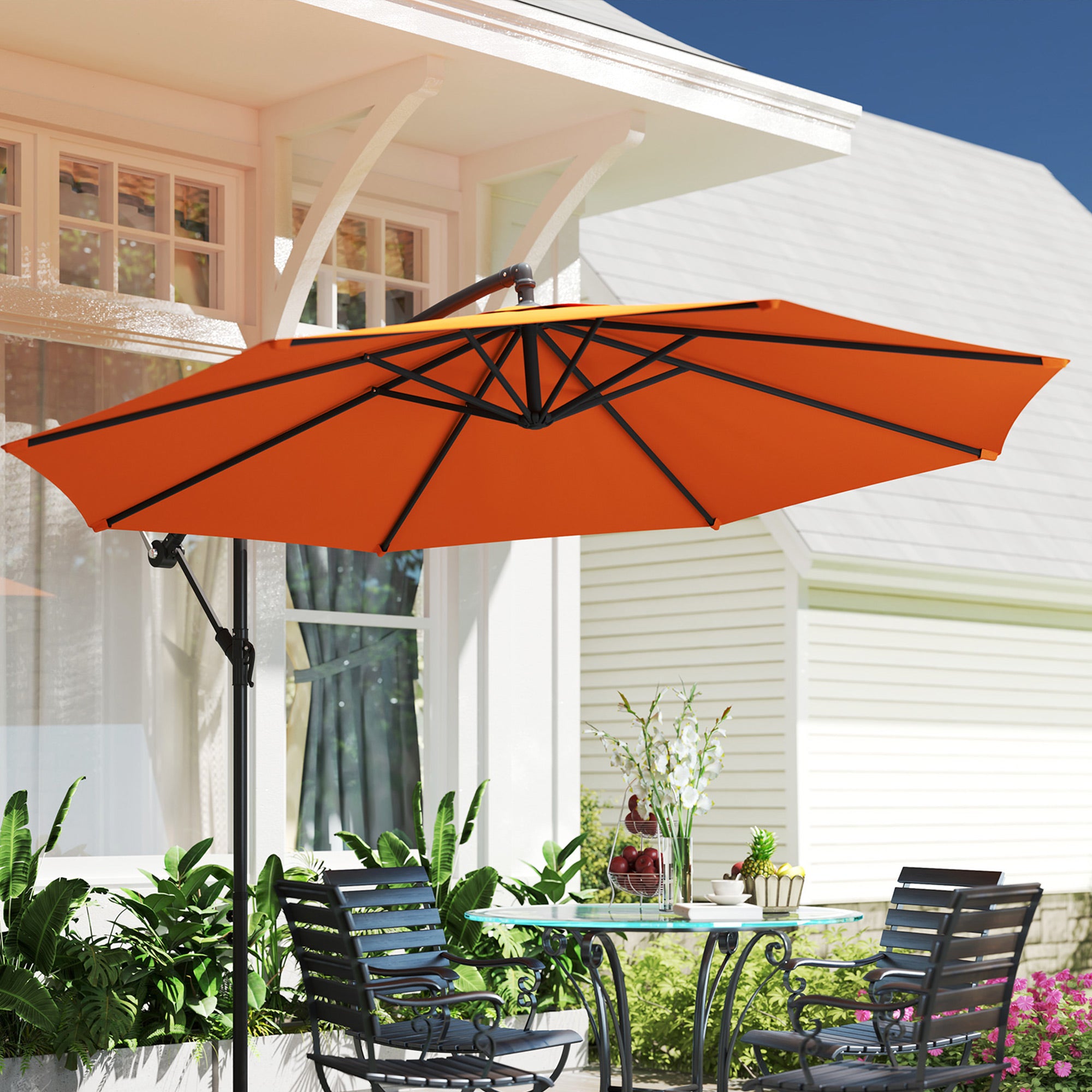 Outsunny 3(m) Overhanging Parasol, with Base - Orange - North Peak Garden Furniture