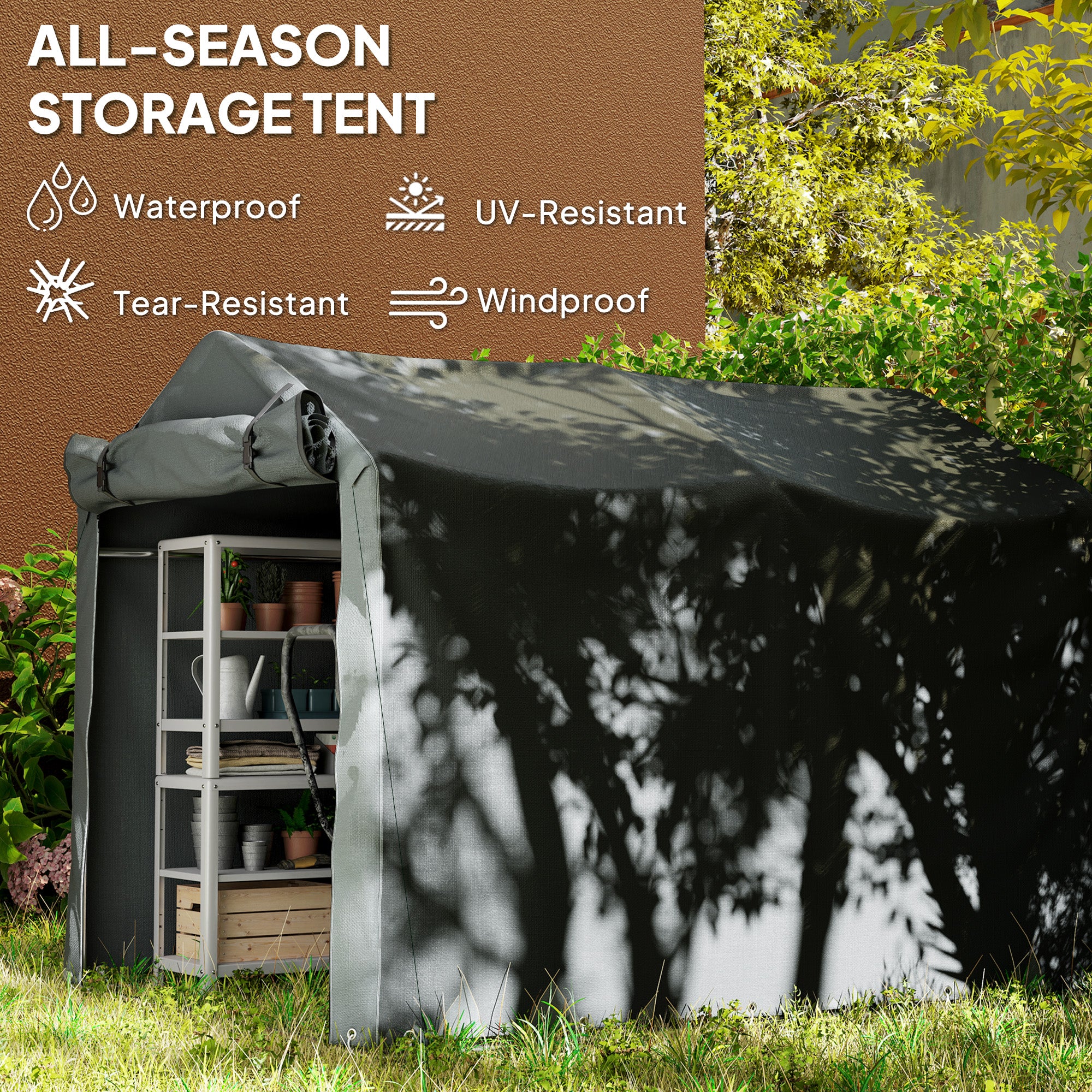 Outsunny 2.2 x 1.6 m Garden Storage Tent, Waterproof Anti-UV Bike Tent with Roll-up Zipper Door, Galvanised Outdoor Storage Shelter Carport for Bike, Motorbike, Garden Tools, Dark Grey - North Peak Garden Furniture
