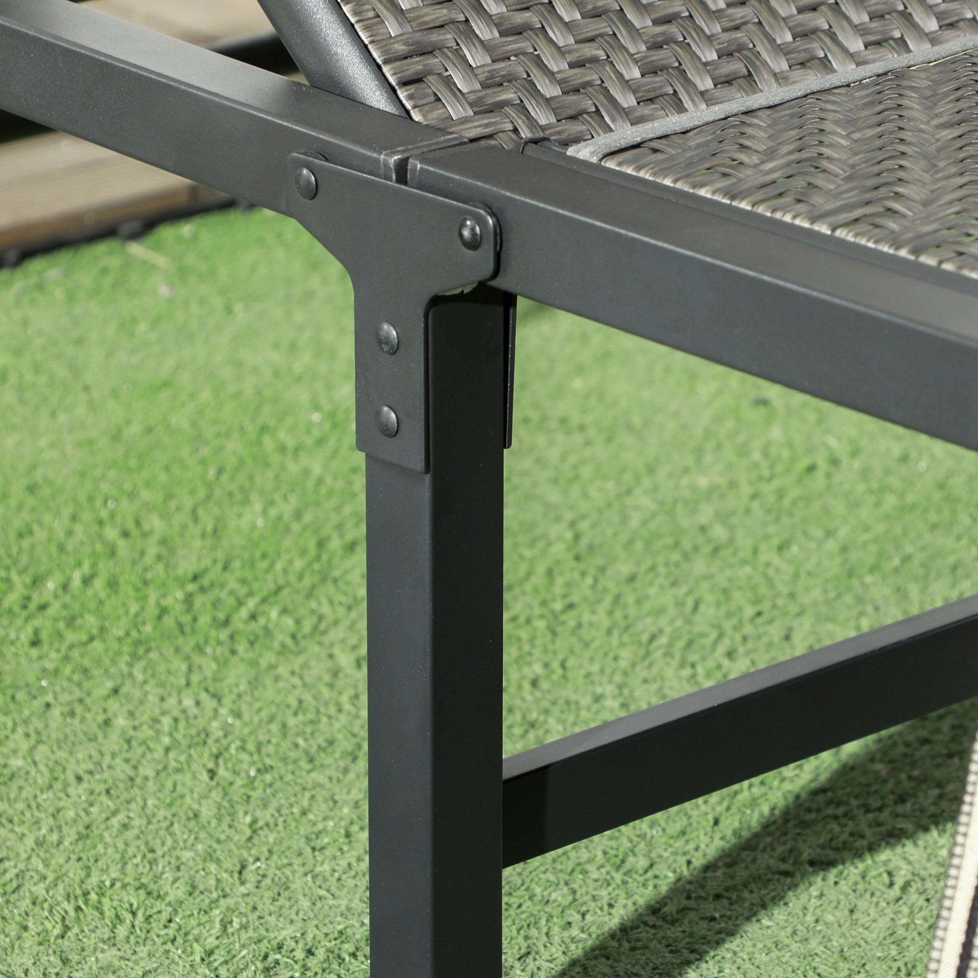 Outsunny Foldable Rattan Sun Lounger with 5-Level Adjust Backrest, Recliner Chair, Grey - North Peak Garden Furniture