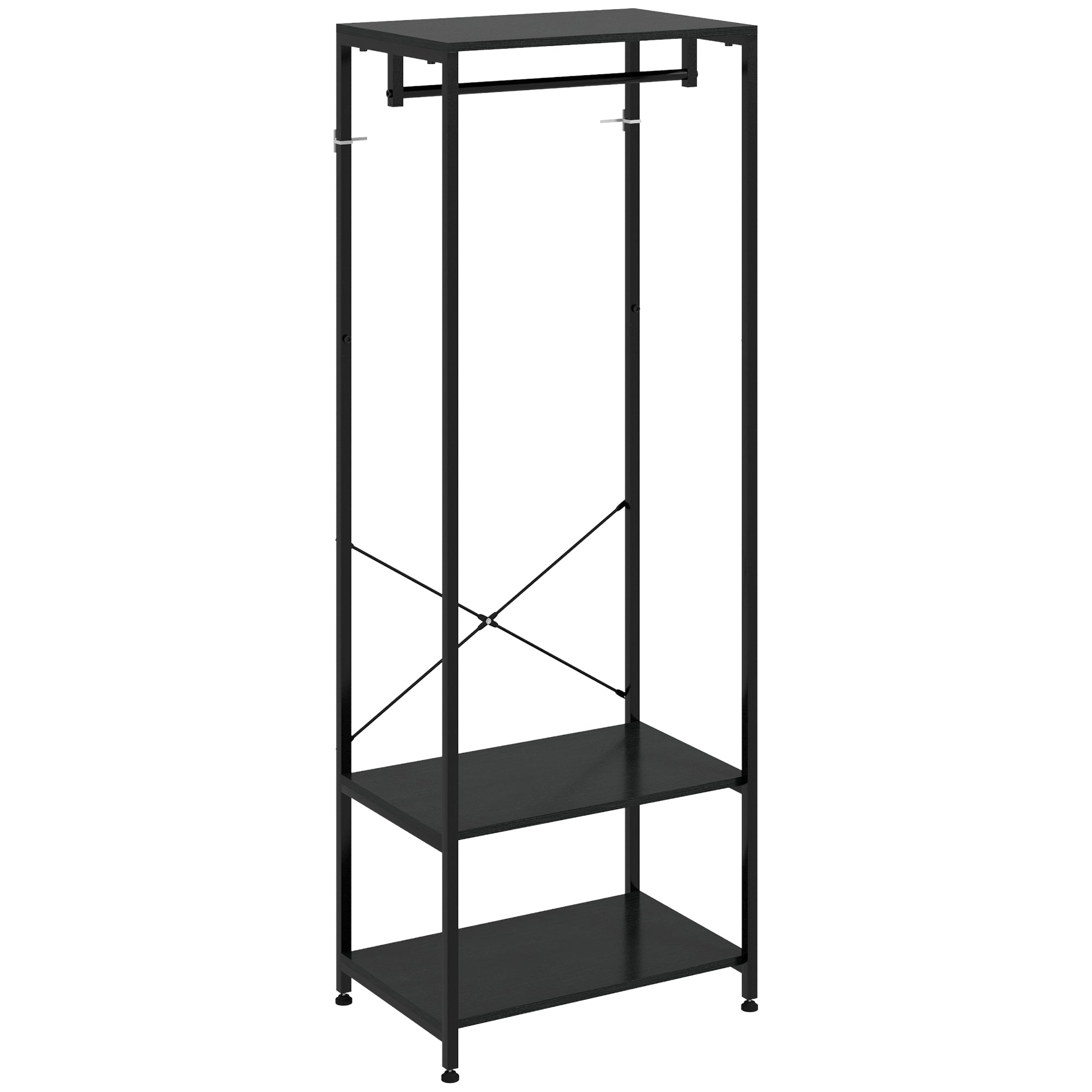 HOMCOM Hallway Coat Rack and Shoe Bench Tree - Black - North Peak Garden Furniture