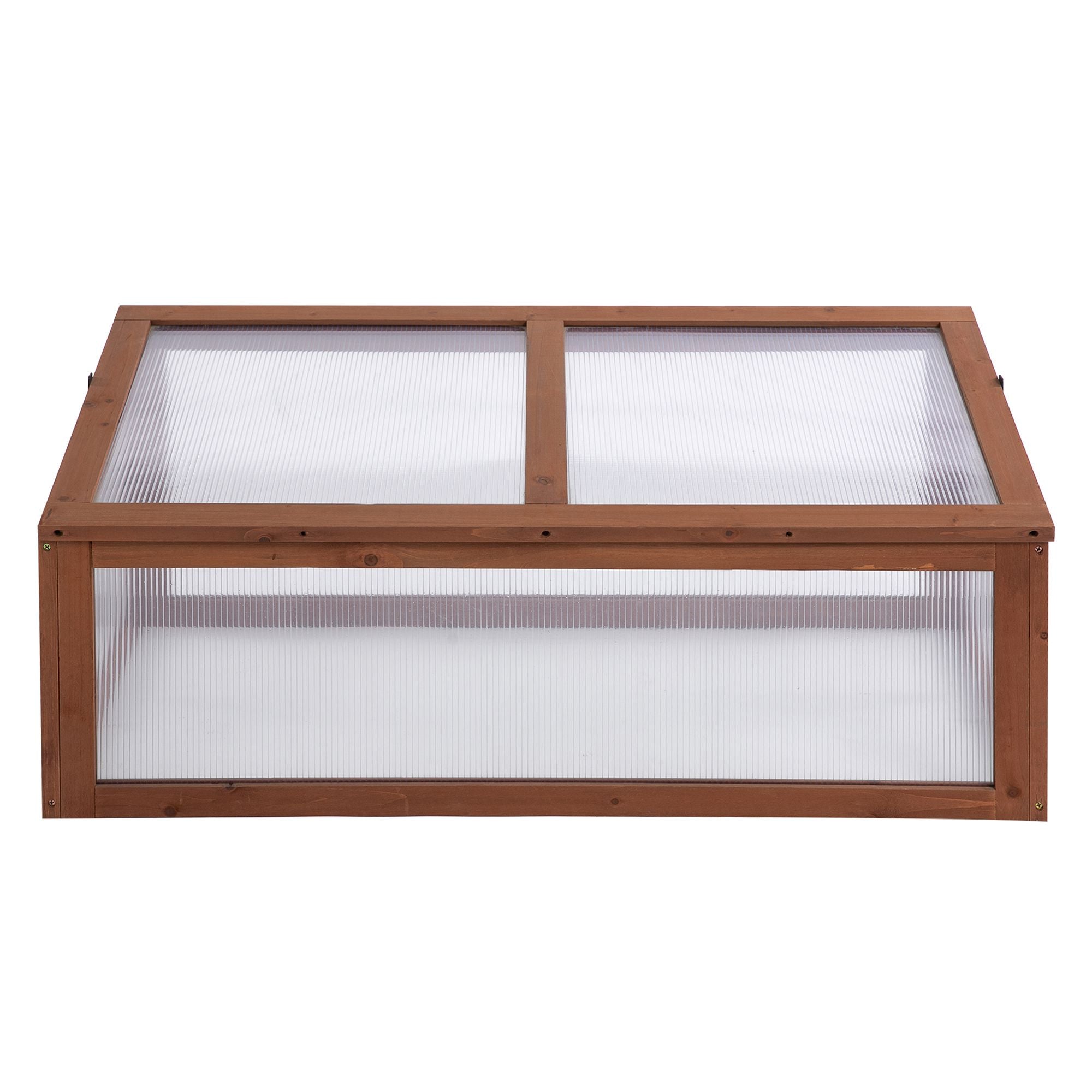 Outsunny Wooden Cold Frame, Small Polycarbonate Greenhouse for Plants with Openable & Tilted Top Cover, Brown, 100 x 65 x 40cm - North Peak Garden Furniture