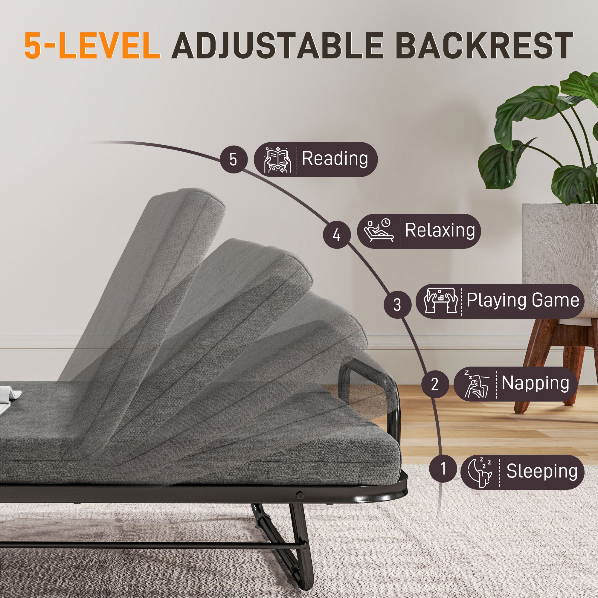 HOMCOM Single Temporary Folding Bed - Grey - North Peak Garden Furniture