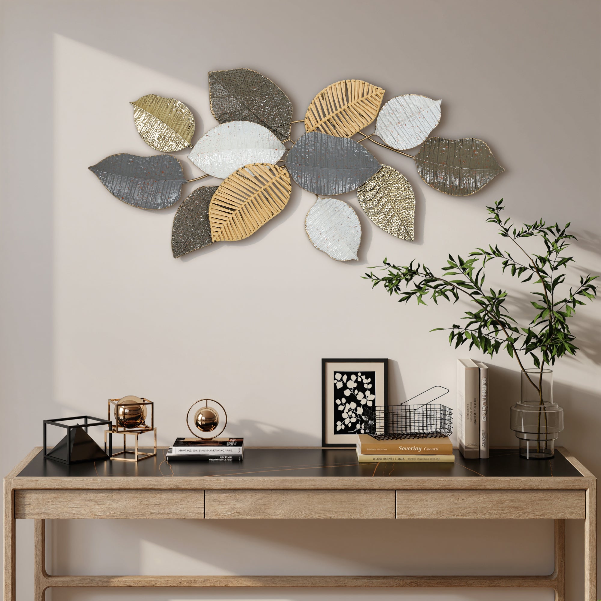 HOMCOM Metal Wall Art, Modern Hanging Wall Decor with Unique Leaf Design for Living Room Bedroom Entryway