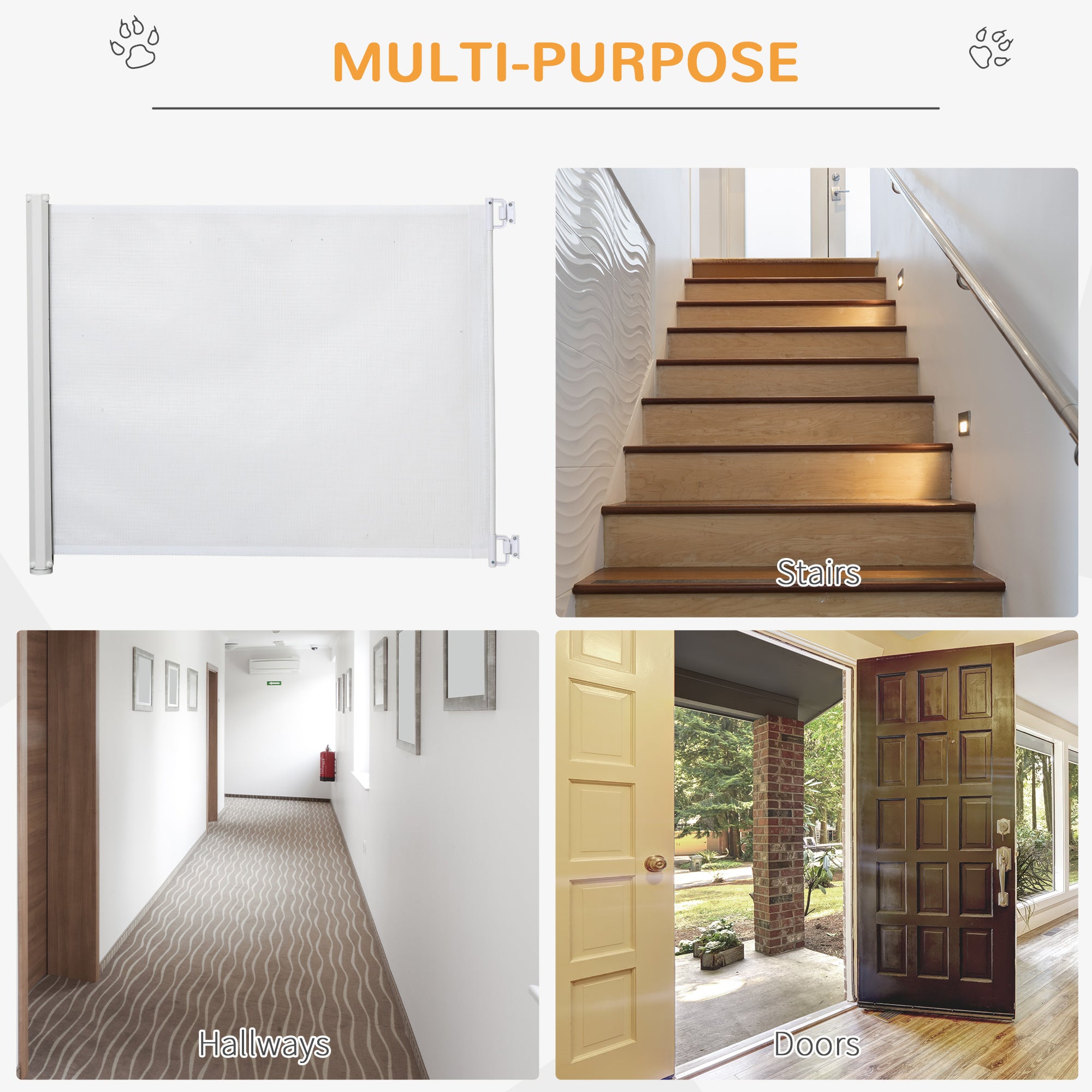 PawHut Retractable Stair Gate, Dog Pet Barrier, for Doorway, Staircase, Hallway - White - North Peak Garden Furniture