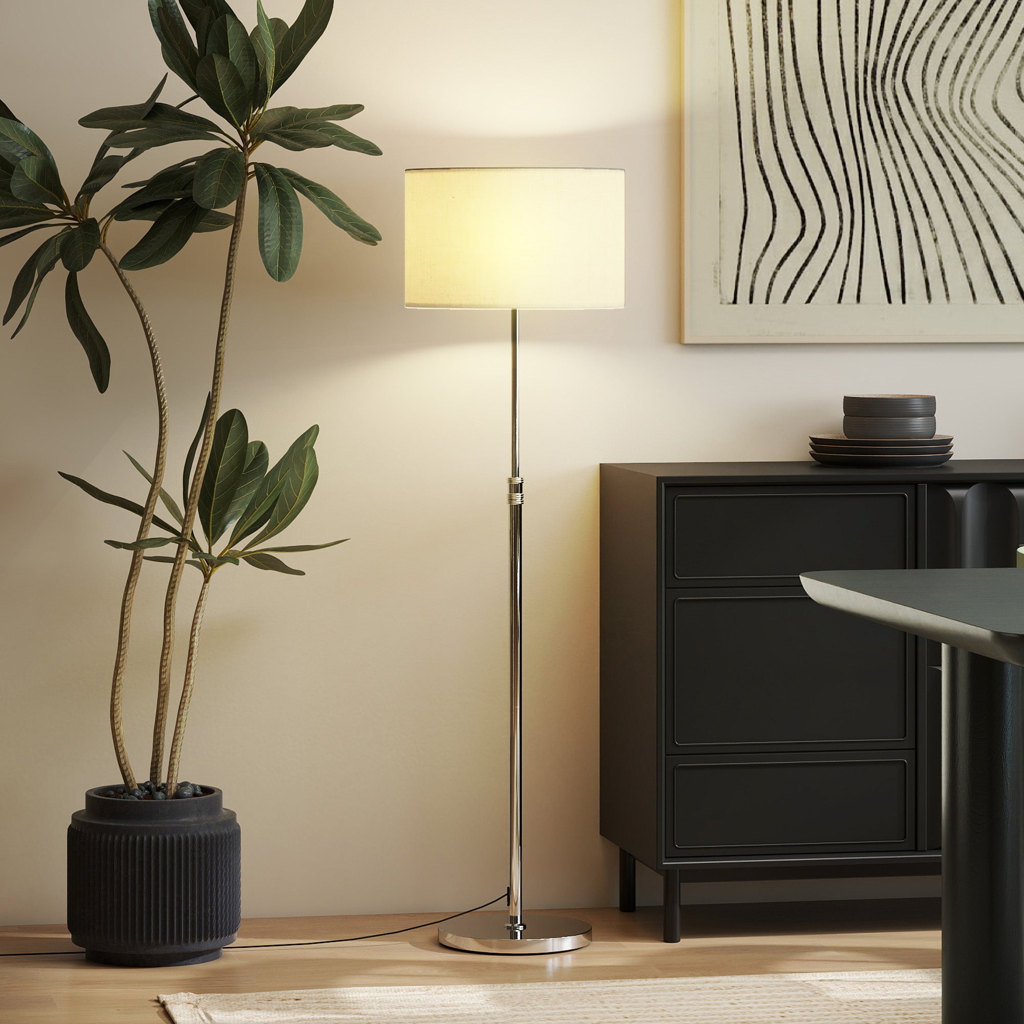 HOMCOM Floor Lamp with Remote, Height Adjustable Standing Lamp with Linen Shade, Dimmable with 3000K-6000K Adjustable Colour Temperatures, Foot Switch for Living Room Bedroom Office, Silver Tone