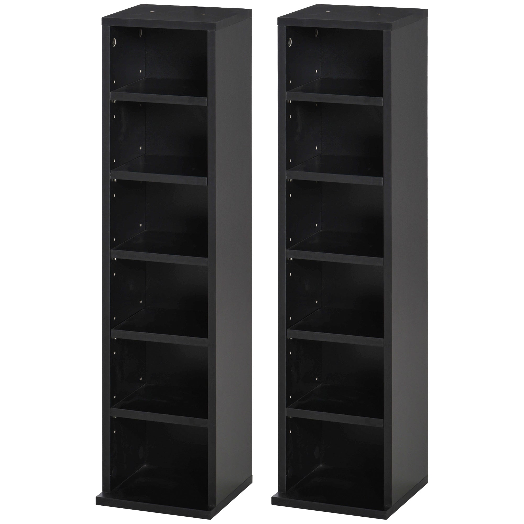 HOMCOM 204 CD Media Display Shelf Unit Set of 2 Blu-Ray Tower Rack w/ Adjustable Shelves Bookcase Storage Organiser, Black - North Peak Garden Furniture
