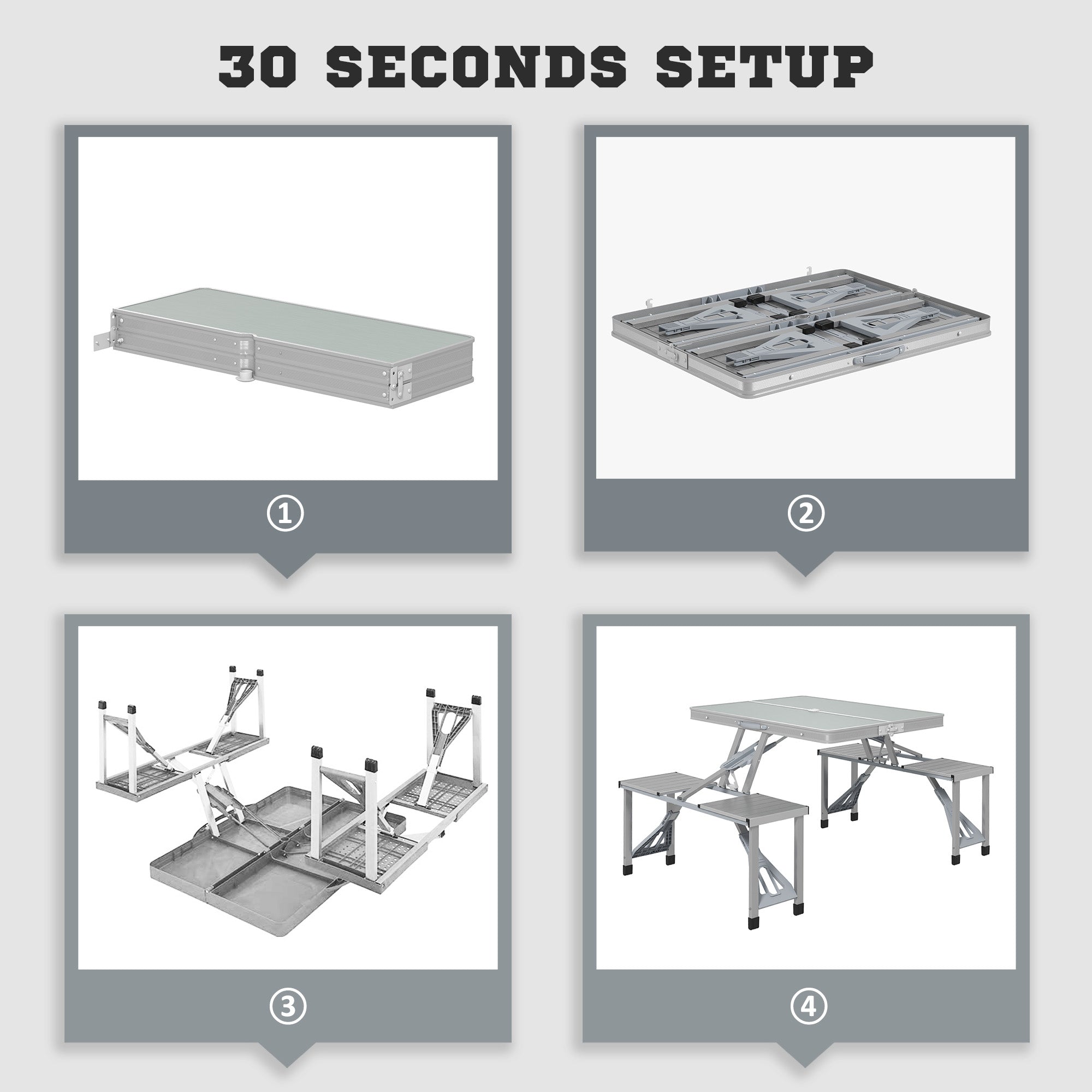 Outsunny Folding Picnic Table with 4 Seats and Umbrella Hole - Grey - North Peak Garden Furniture