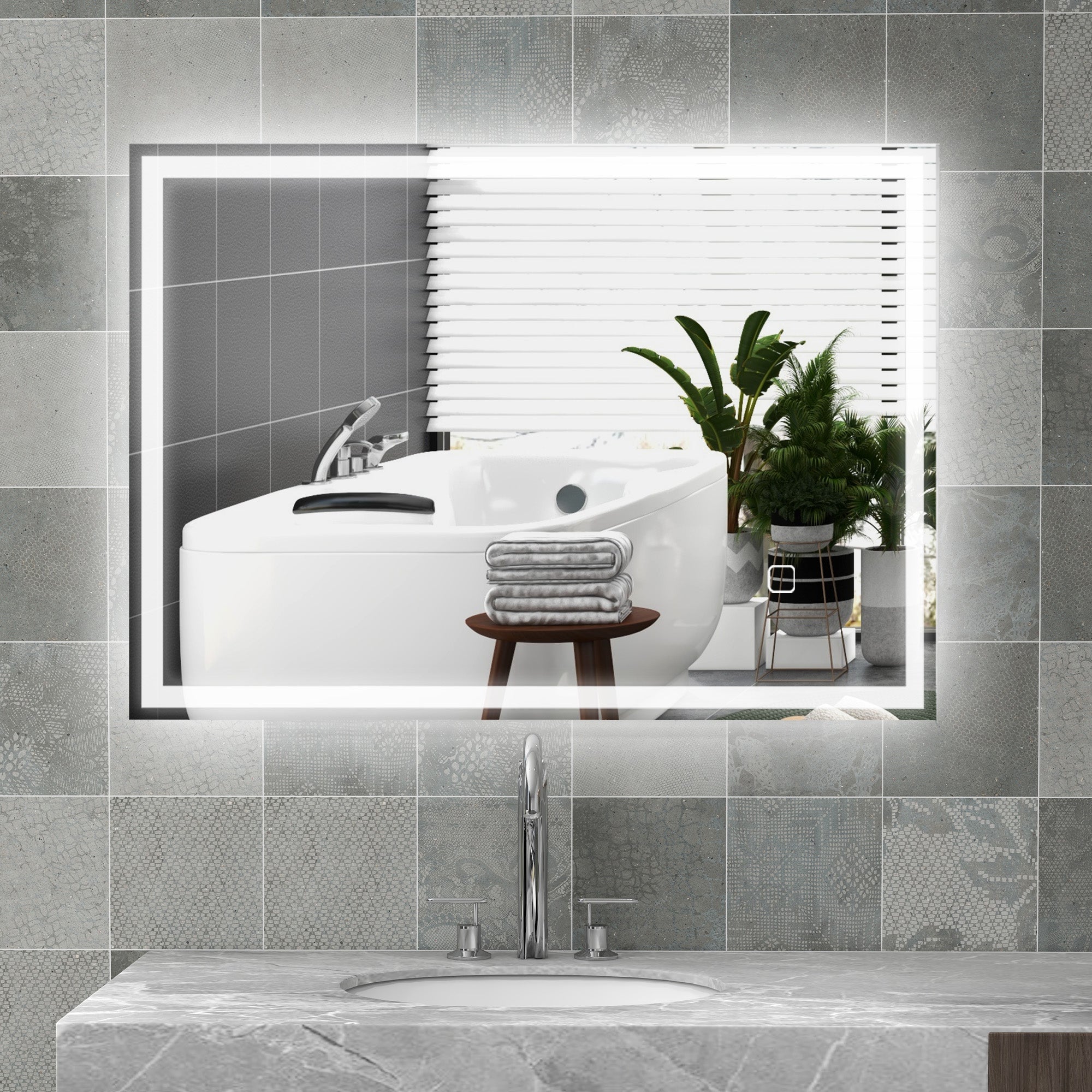 HOMCOM 70 x 50cm LED Bathroom Mirror with Lights, Dimmable Makeup Mirror, Vanity Mirror with 3 Colour, Smart Touch, Anti-Fog - North Peak Garden Furniture