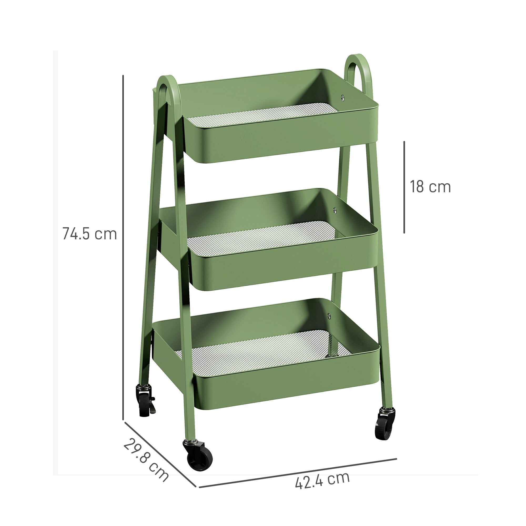 HOMCOM Three-Tier Storage Trolley - Green - North Peak Garden Furniture