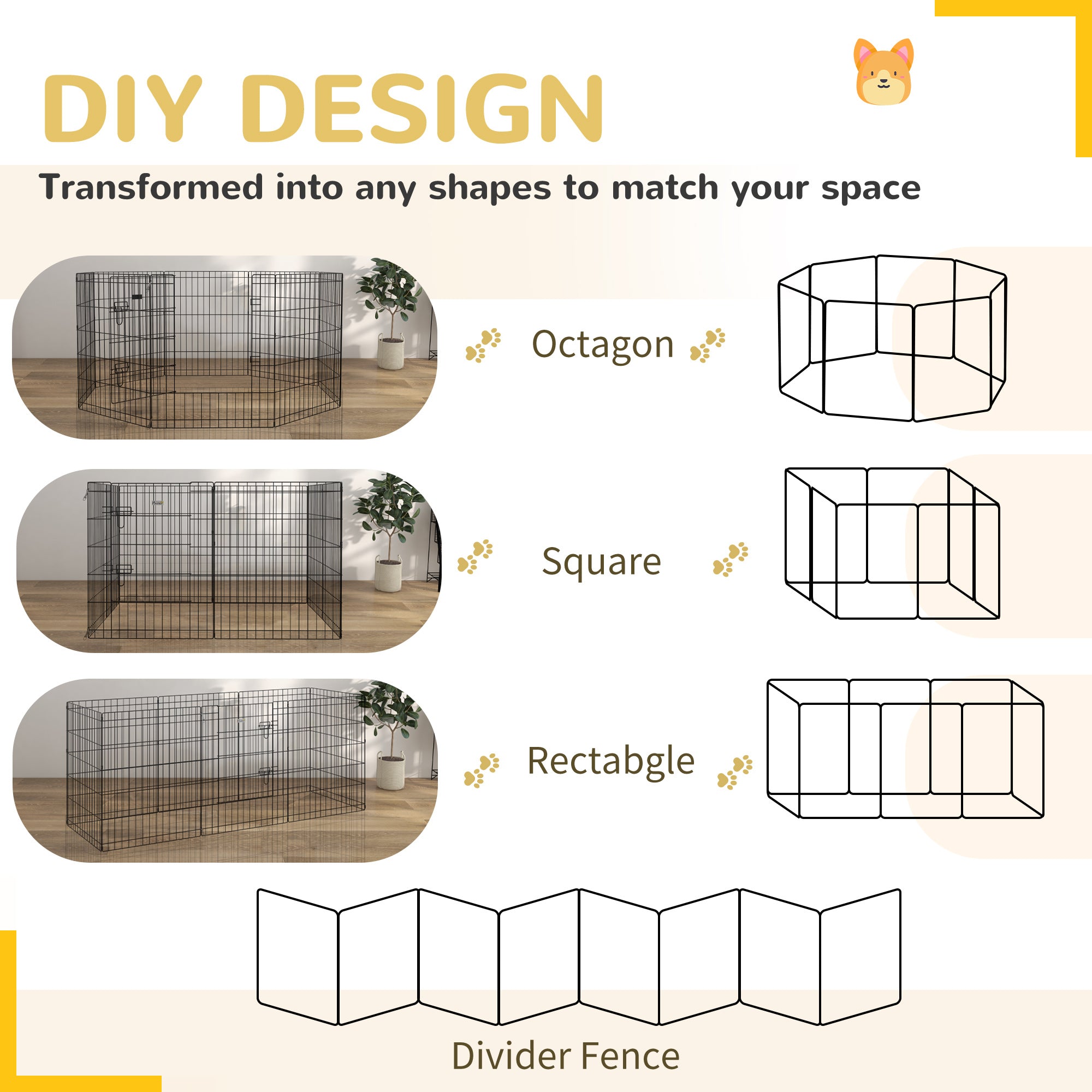 PawHut 8 Panel DIY Dog Pen with Door, for Dogs, Small Animals, Indoor/Outdoor Use, 76cm High - North Peak Garden Furniture