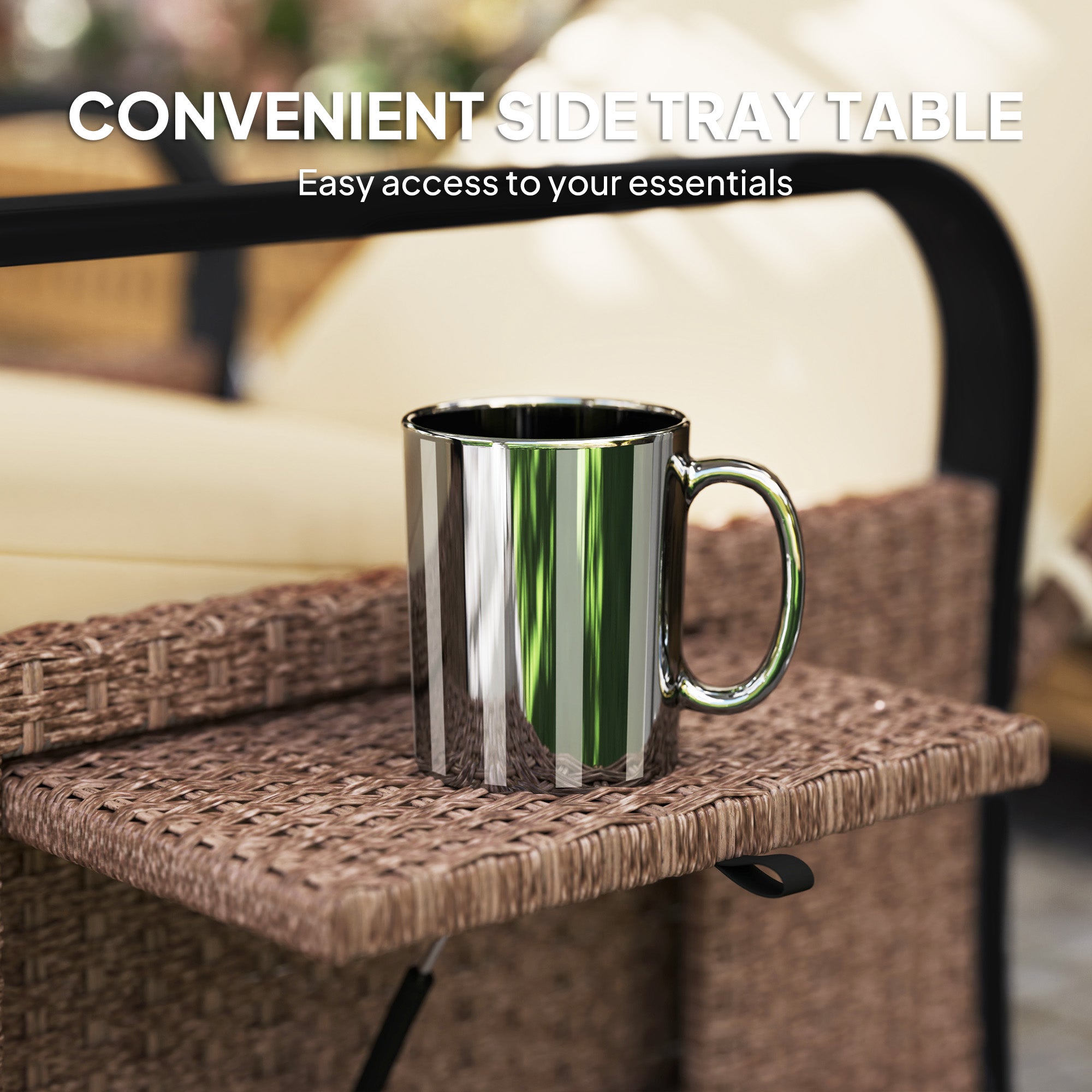 Outsunny 140° Reclining Rattan Armchair - Brown/Khaki - North Peak Garden Furniture