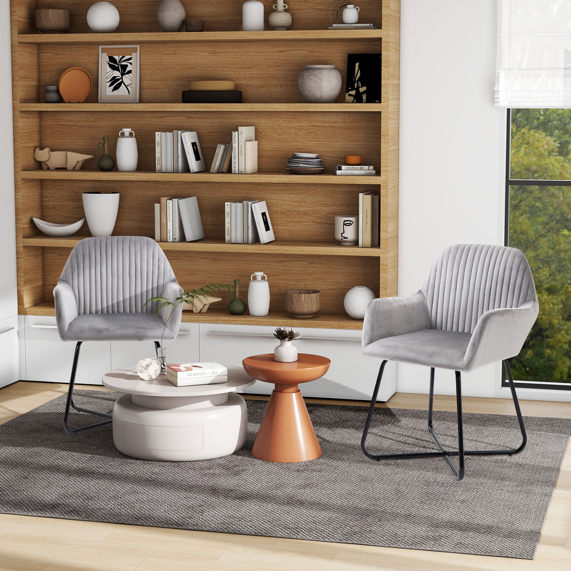 HOMCOM Velvet-Feel Plisse Back Accent Chair - Grey - North Peak Garden Furniture