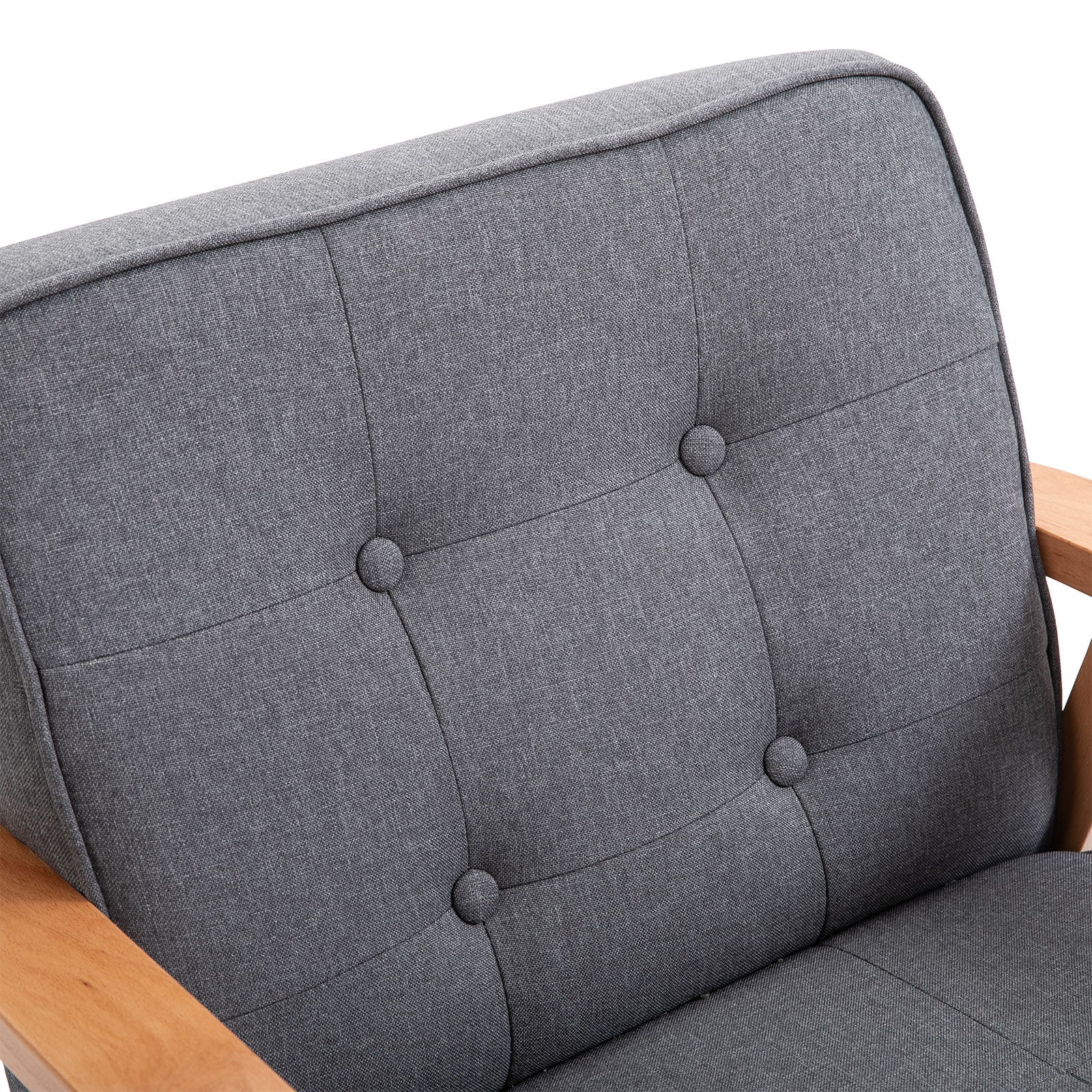 HOMCOM Armchair, Linen Fabric Accent Chair, Occasional Chair with Beech Wood Frame for Living Room, Reception, Bedroom, Balcony, Set of 2, Grey and Natural - North Peak Garden Furniture