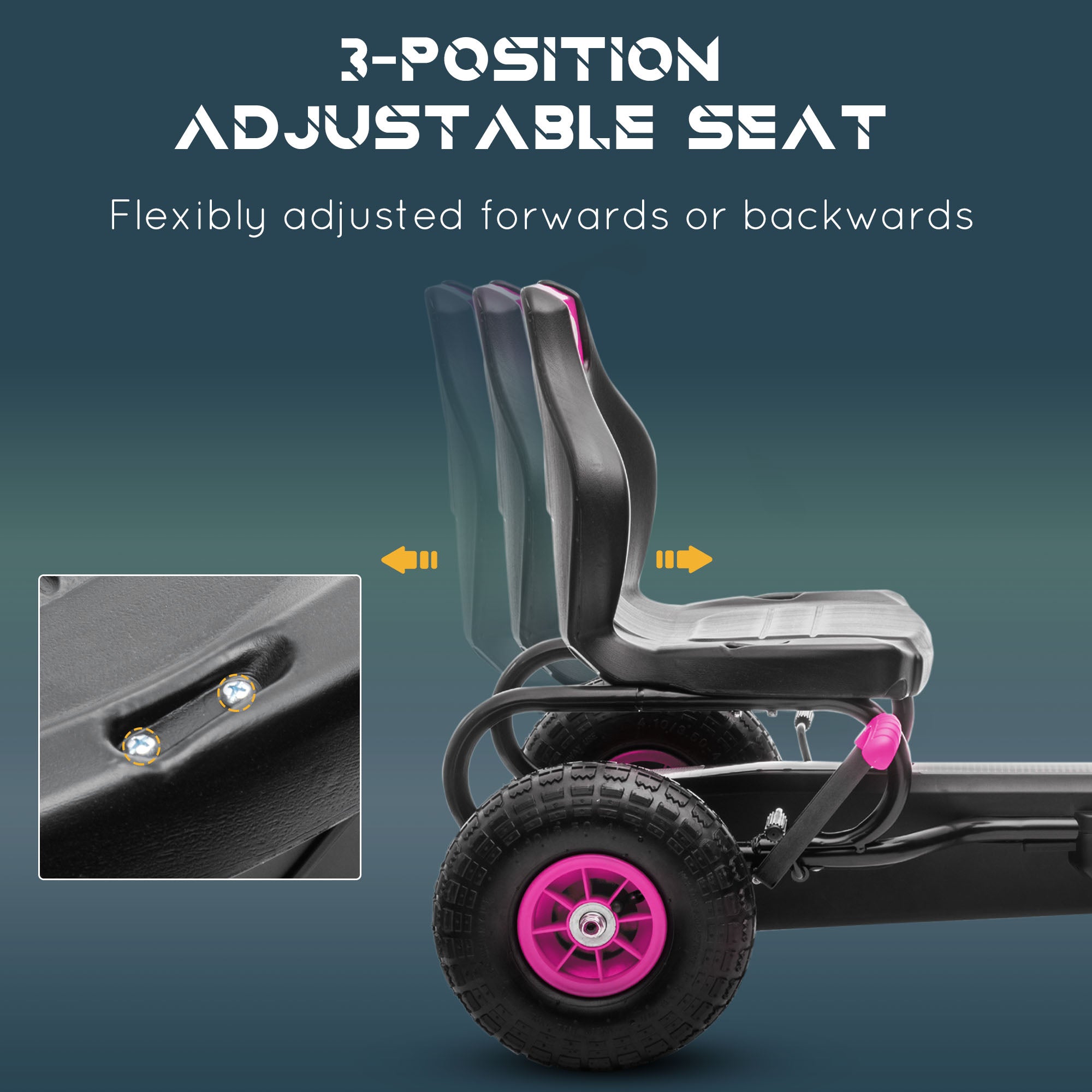 HOMCOM Kids Pedal Go Kart, with Adjustable Seat, Inflatable Tyres - Pink - North Peak Garden Furniture