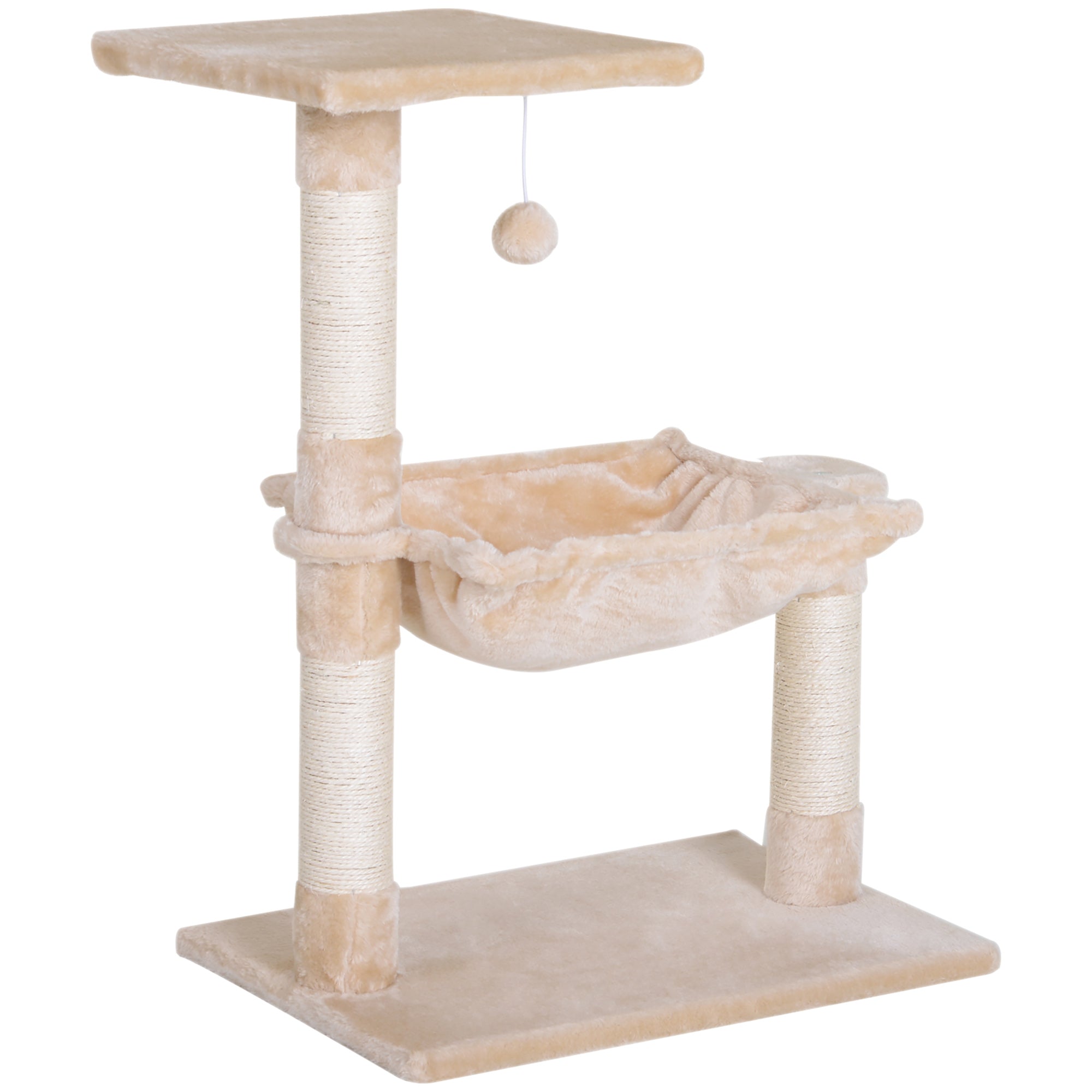 PawHut Cat Scratch Post with Bed Cat Tree for Indoor Cats Sisal Scratching Posts Hammock Kitty Activity Centre Beige - North Peak Garden Furniture